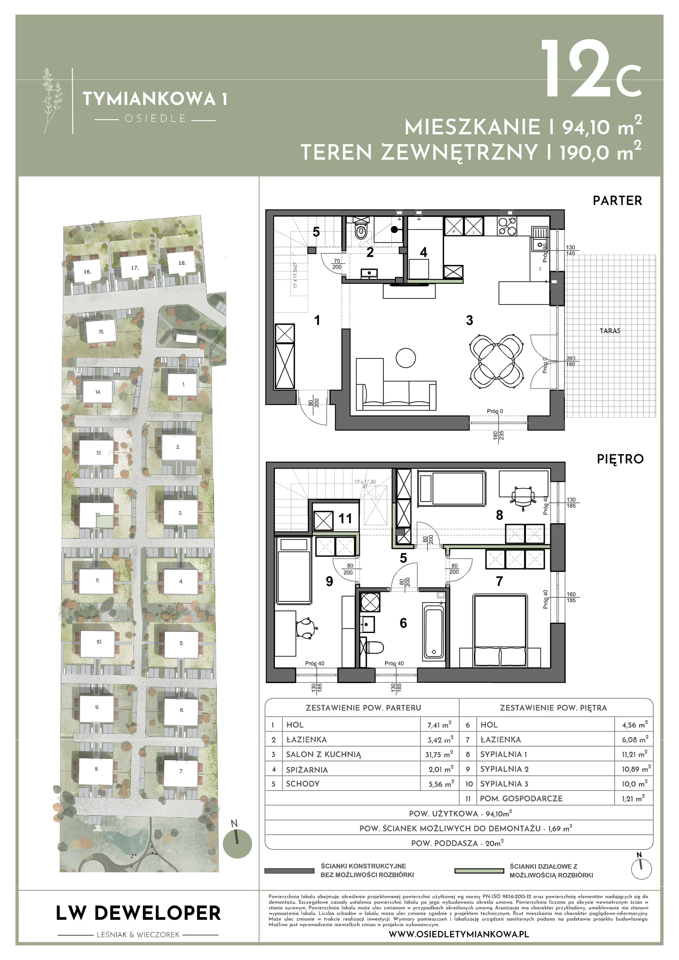 Dom 94,10 m², oferta nr 12C, Osiedle Tymiankowa 1 - domy, Łódź, Widzew, ul. Tymiankowa 1