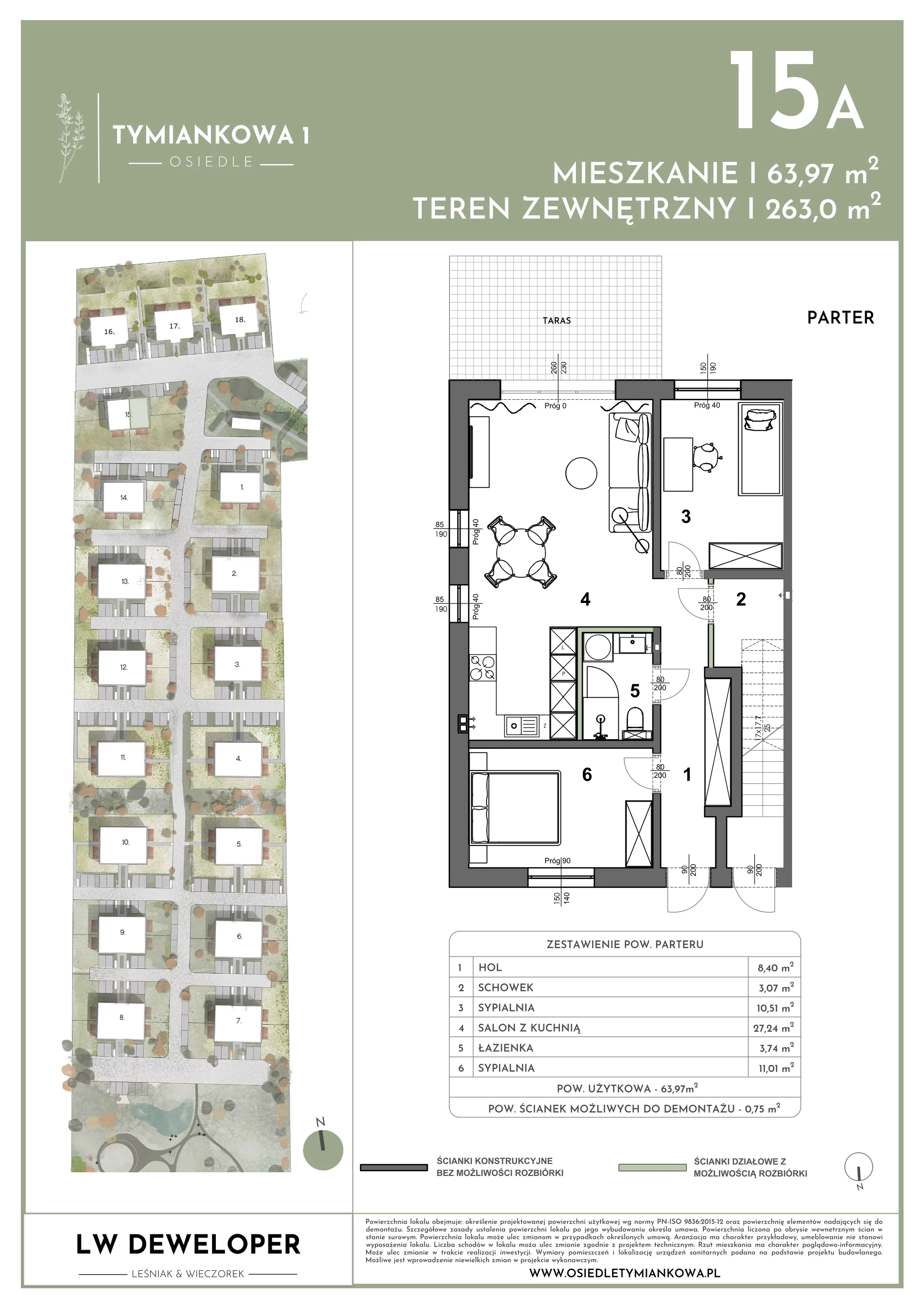 Mieszkanie 63,97 m², parter, oferta nr 15A, Osiedle Tymiankowa 1, Łódź, Widzew, ul. Tymiankowa 1