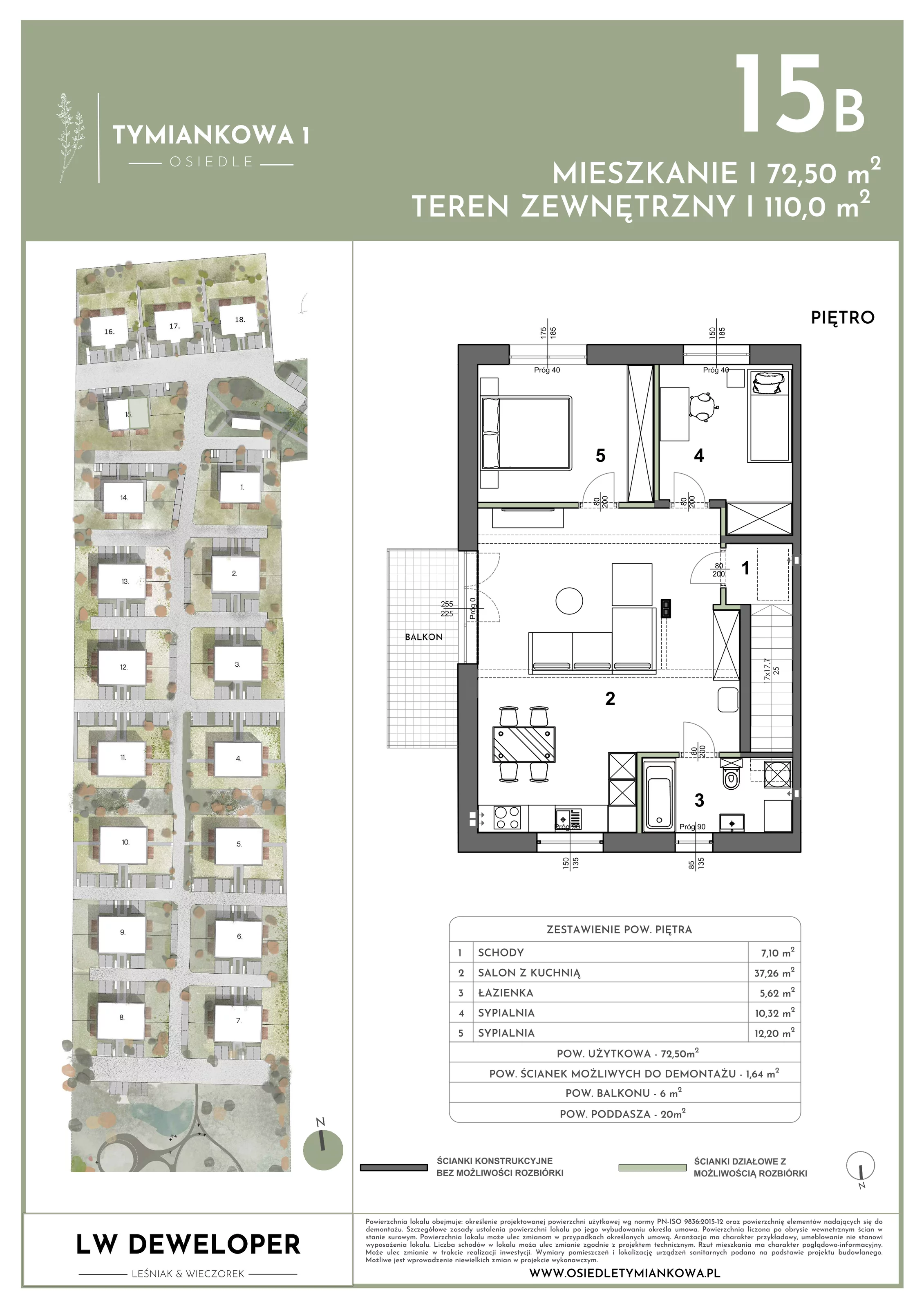 Mieszkanie 72,50 m², piętro 1, oferta nr 15B, Osiedle Tymiankowa 1, Łódź, Widzew, ul. Tymiankowa 1