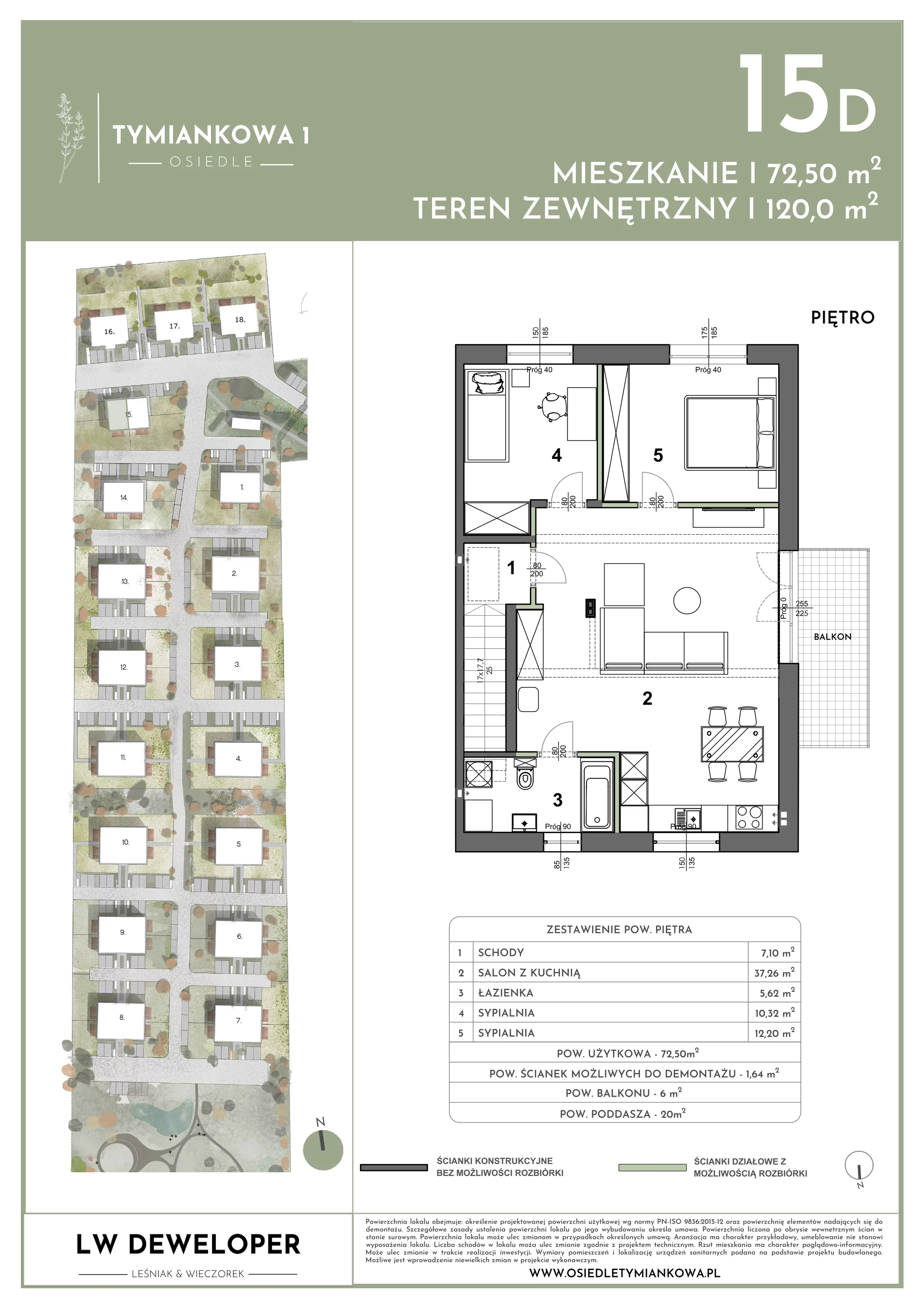 Mieszkanie 72,50 m², piętro 1, oferta nr 15D, Osiedle Tymiankowa 1, Łódź, Widzew, ul. Tymiankowa 1