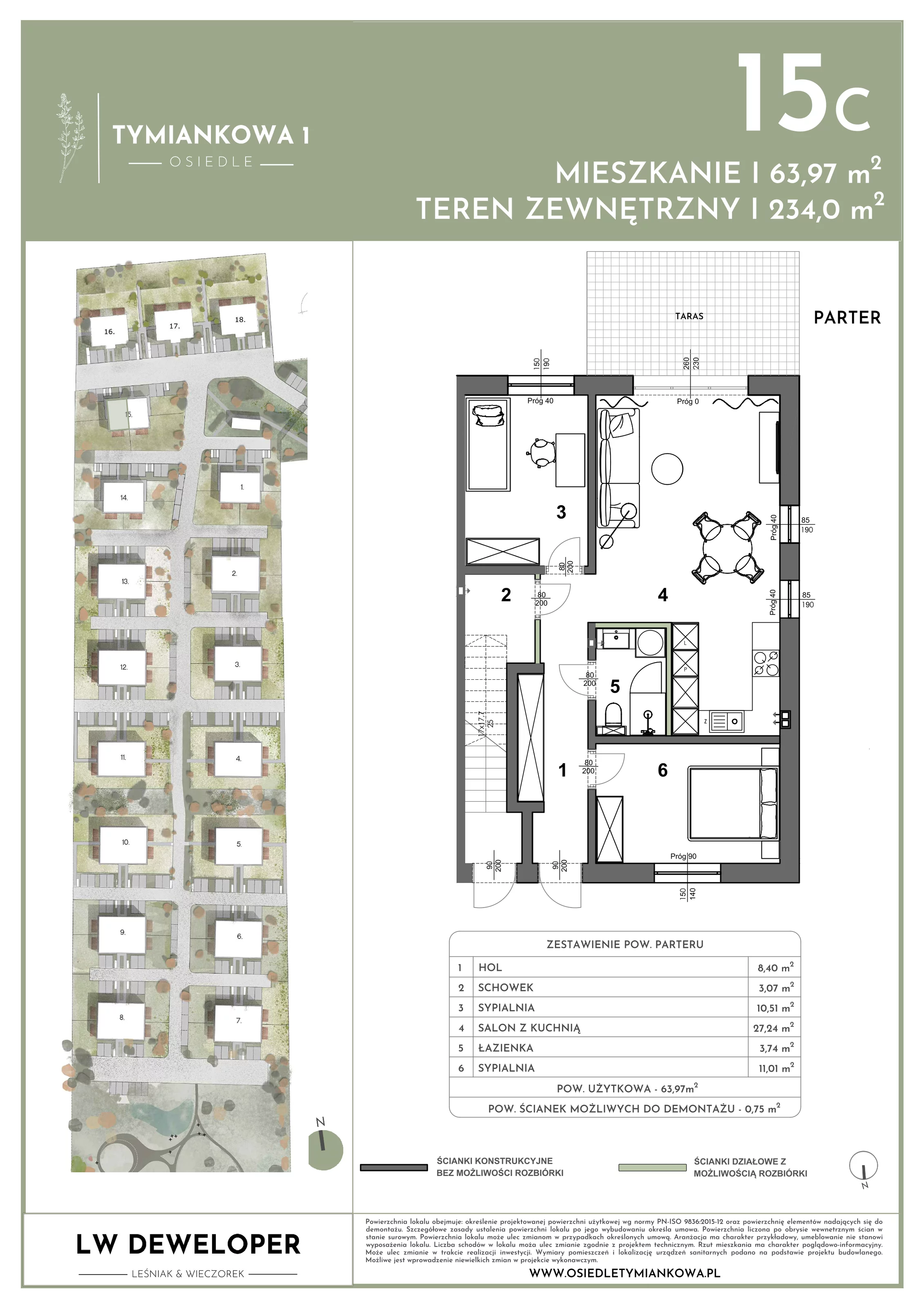 Mieszkanie 63,97 m², parter, oferta nr 15C, Osiedle Tymiankowa 1, Łódź, Widzew, ul. Tymiankowa 1