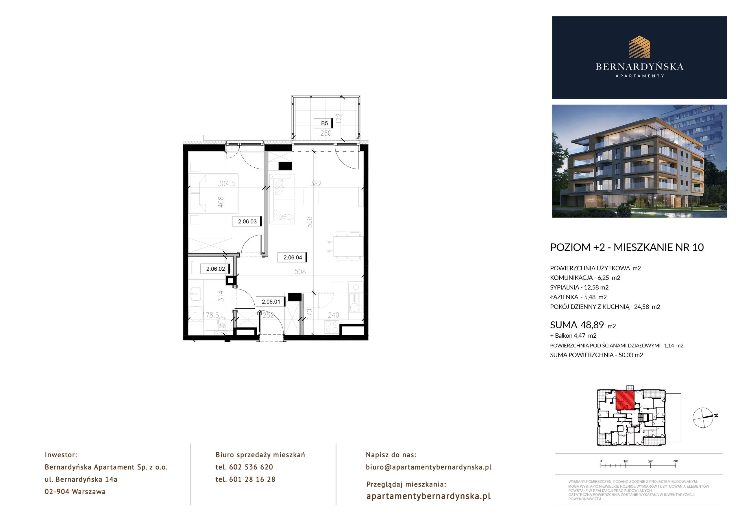 2 pokoje, apartament 48,89 m², piętro 2, oferta nr P2/5, Bernardyńska Apartamenty, Warszawa, Mokotów, ul. Bernardyńska 14A