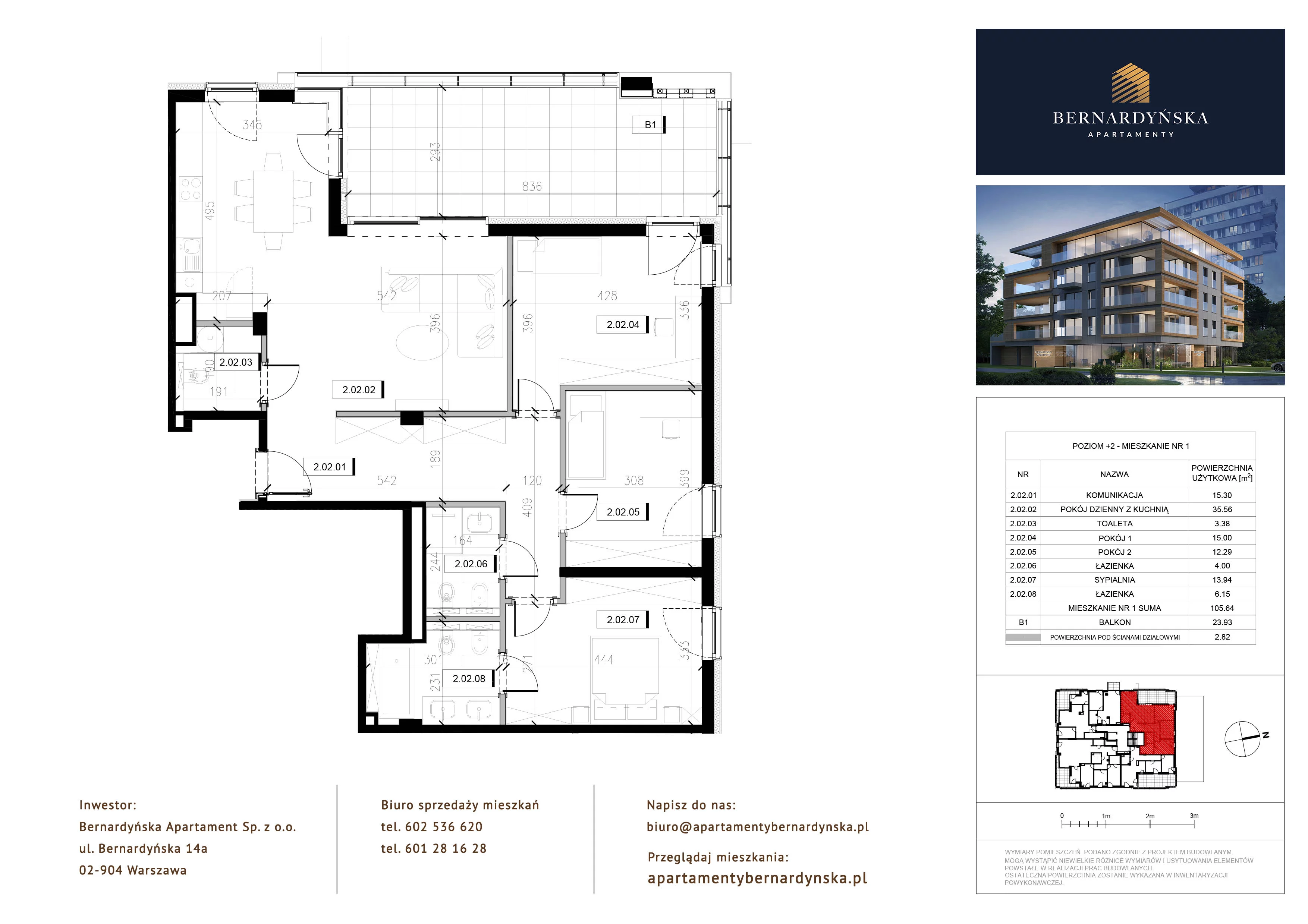 Apartament 105,64 m², piętro 2, oferta nr P2/1, Bernardyńska Apartamenty, Warszawa, Mokotów, ul. Bernardyńska 14A