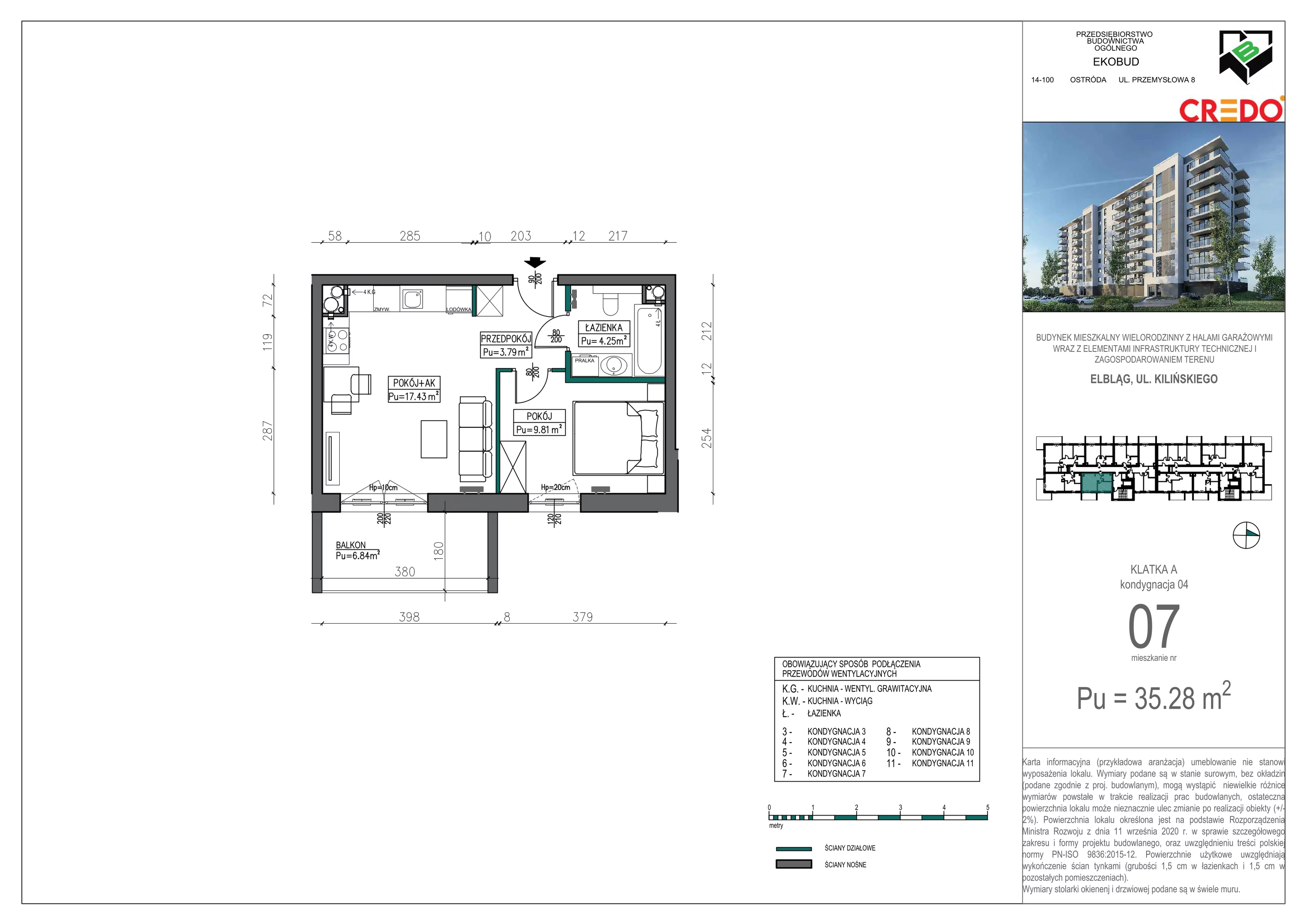 Mieszkanie 35,28 m², piętro 3, oferta nr A07, Kilińskiego, Elbląg, Zatorze, ul. Jana Kilińskiego