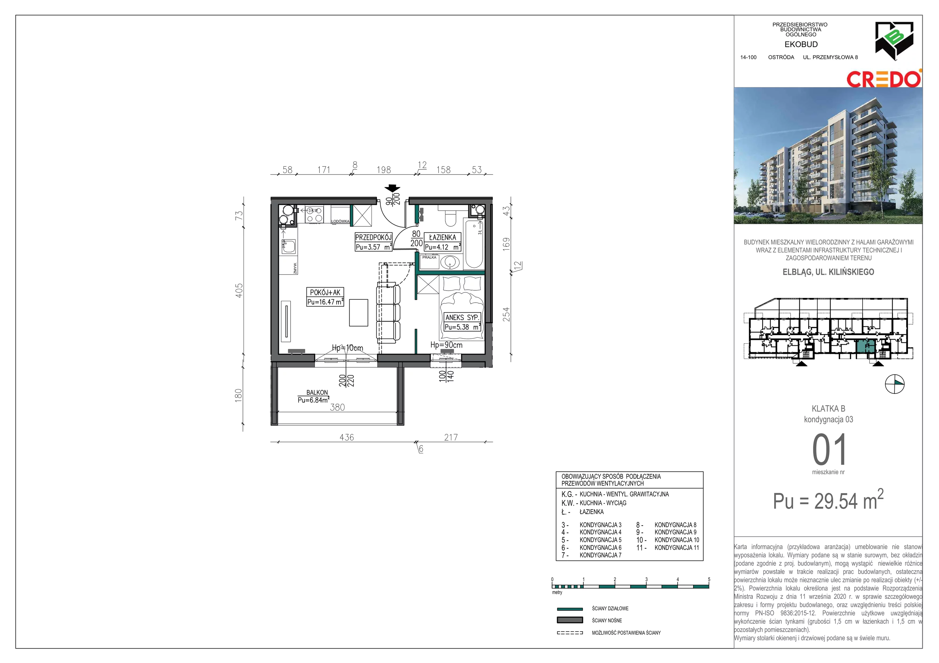 Mieszkanie 29,54 m², piętro 2, oferta nr B01, Kilińskiego, Elbląg, Zatorze, ul. Jana Kilińskiego