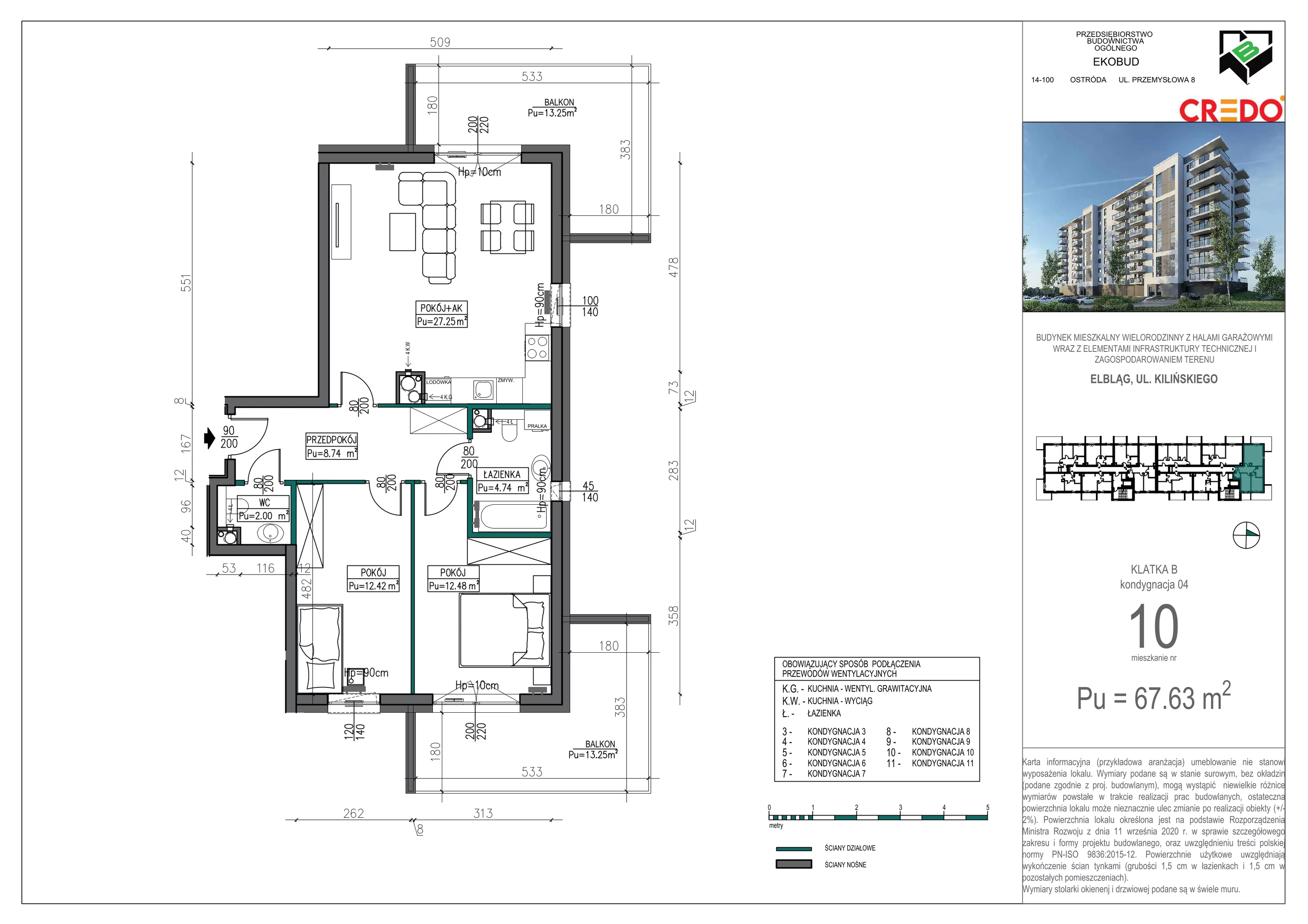 2 pokoje, mieszkanie 67,56 m², piętro 3, oferta nr B10, Kilińskiego, Elbląg, Zatorze, ul. Jana Kilińskiego