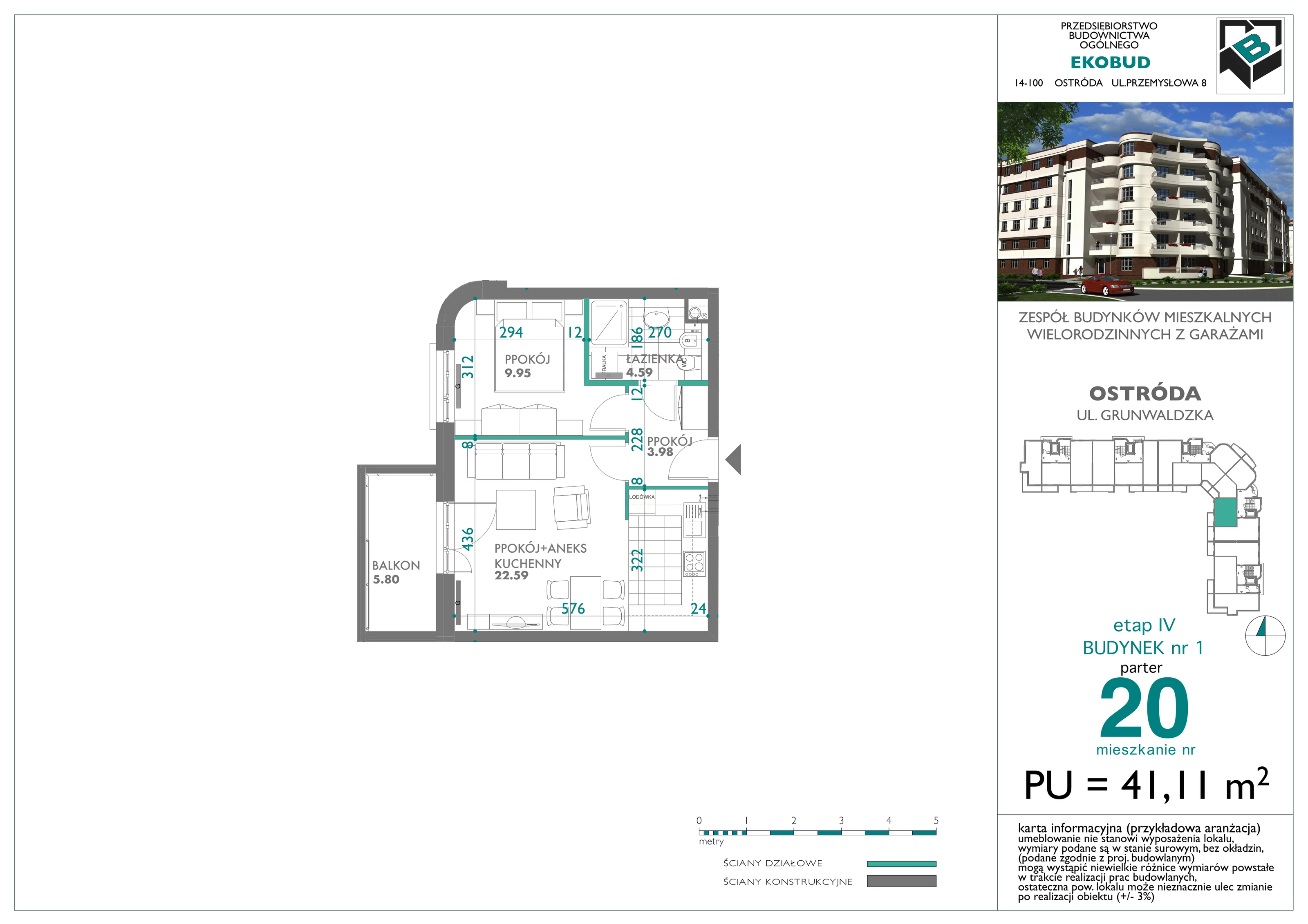 Mieszkanie 41,11 m², parter, oferta nr 20, Osiedle Nove, Ostróda, ul. 1 Dywizji