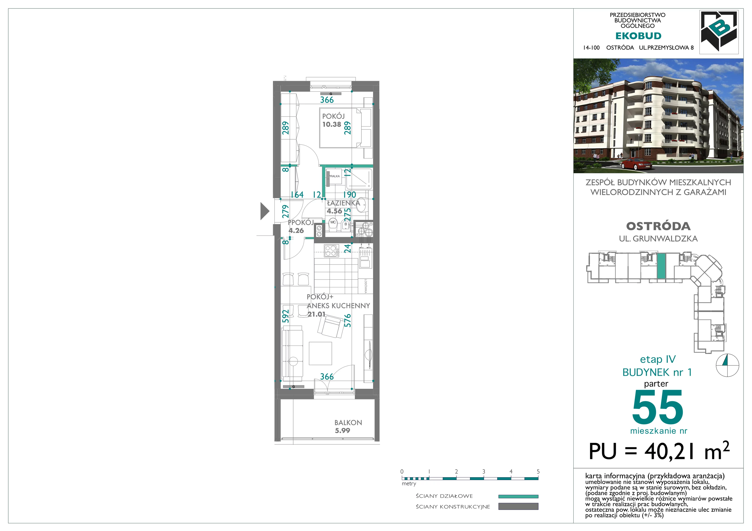 Mieszkanie 40,21 m², parter, oferta nr 55, Osiedle Nove, Ostróda, ul. 1 Dywizji