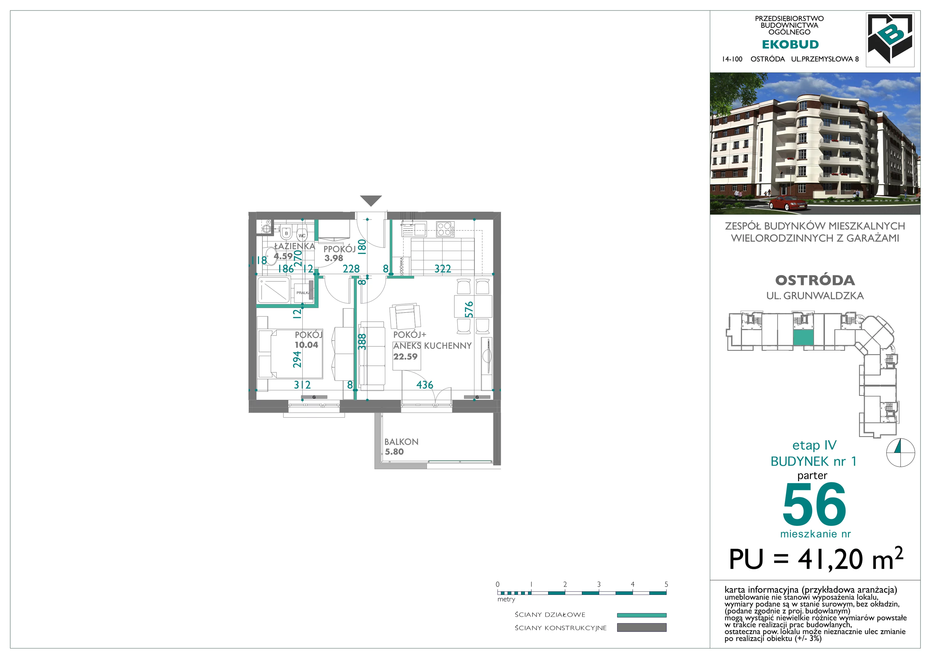 Mieszkanie 41,20 m², parter, oferta nr 56, Osiedle Nove, Ostróda, ul. 1 Dywizji