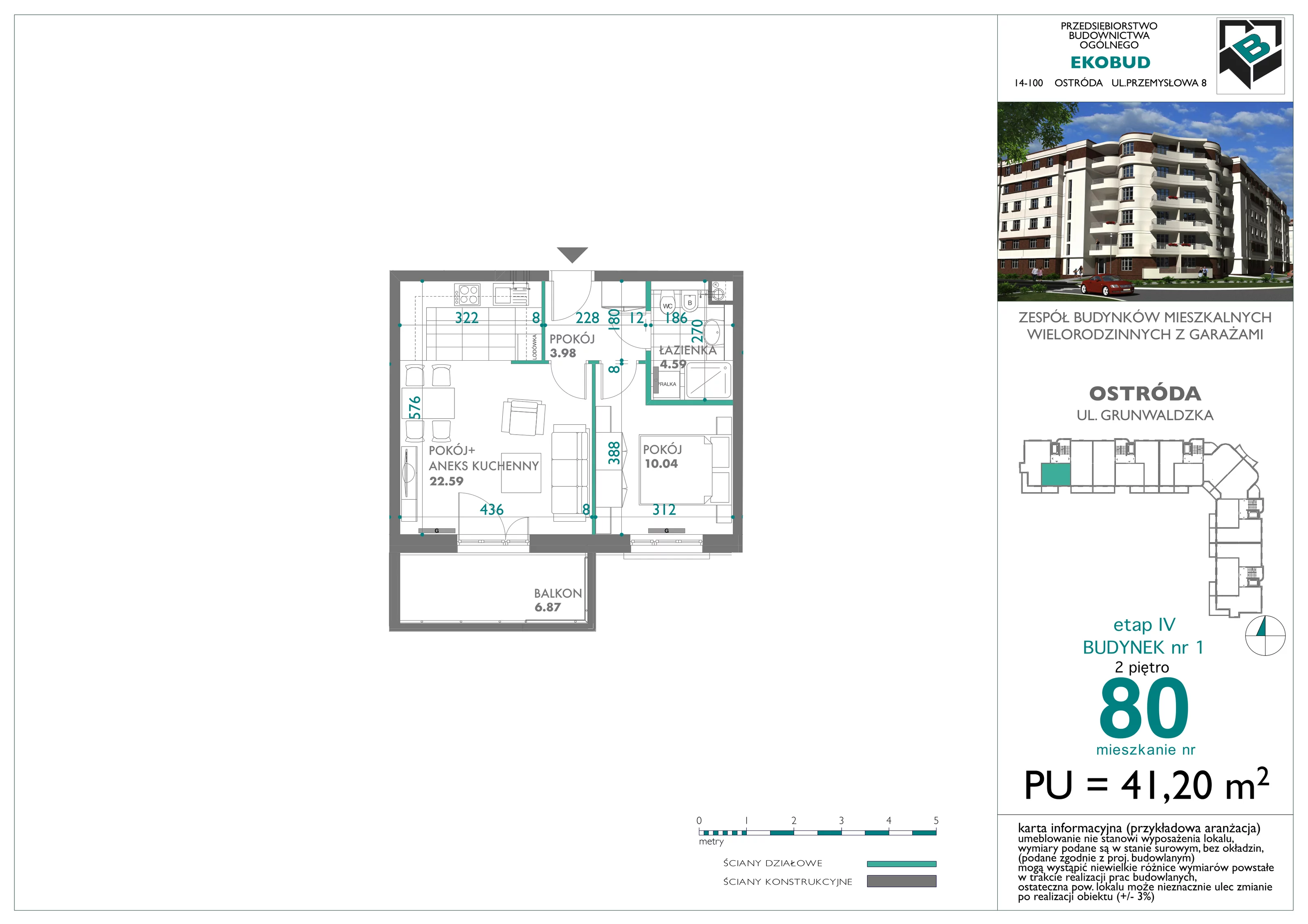 Mieszkanie 41,20 m², piętro 2, oferta nr 80, Osiedle Nove, Ostróda, ul. 1 Dywizji