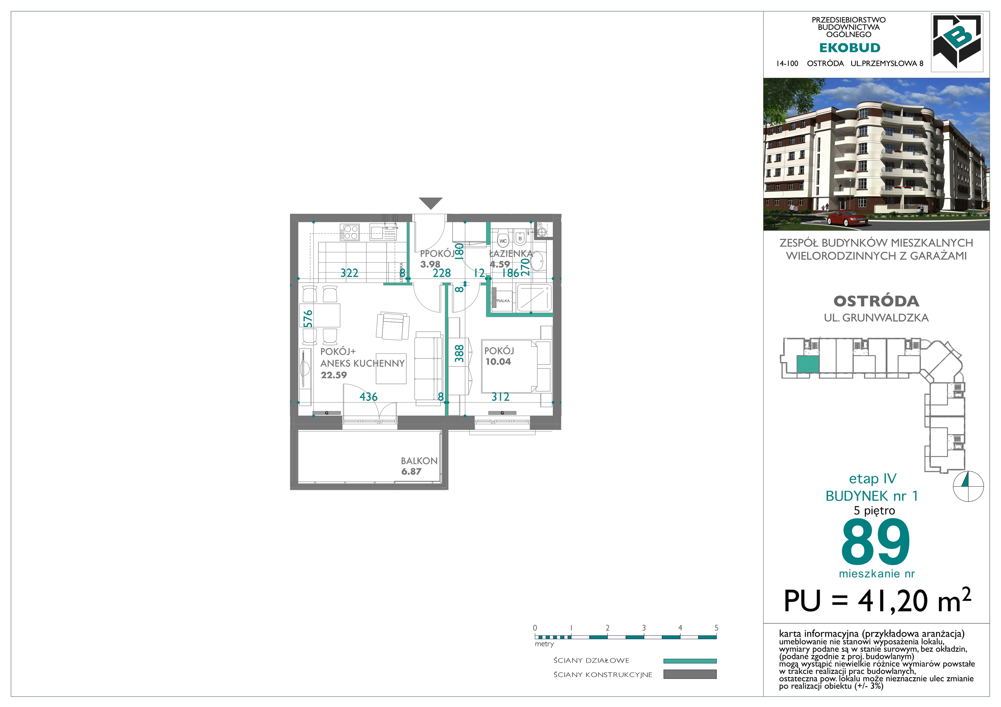 Mieszkanie 41,20 m², piętro 5, oferta nr 89, Osiedle Nove, Ostróda, ul. 1 Dywizji