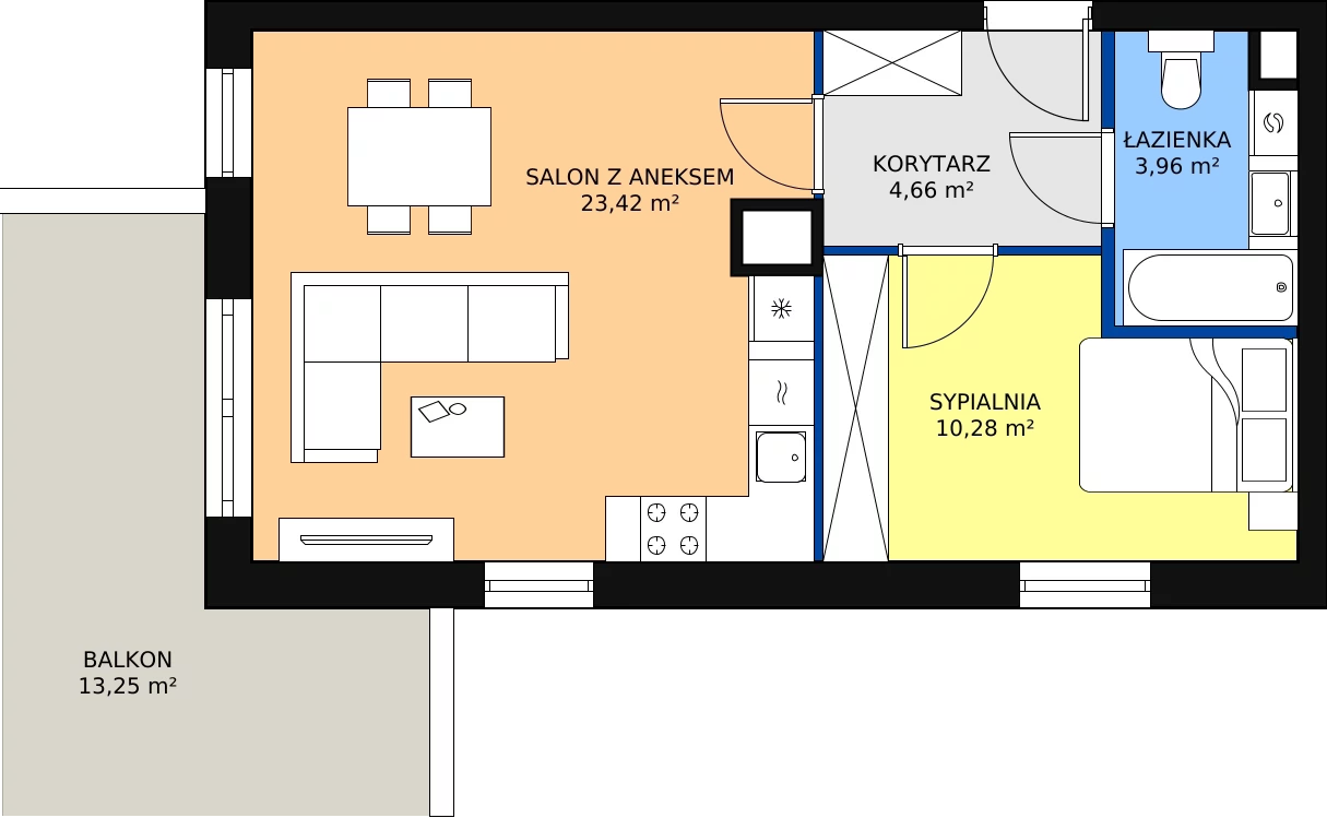 Zalety mieszkania 42.32 m², A14