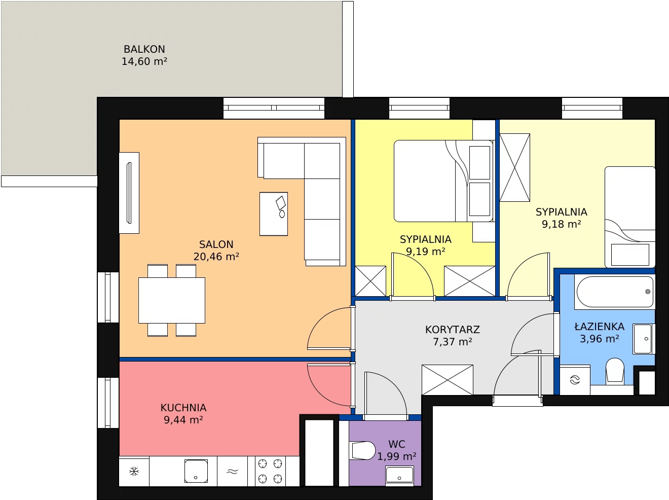Zalety mieszkania 61.59 m², A15
