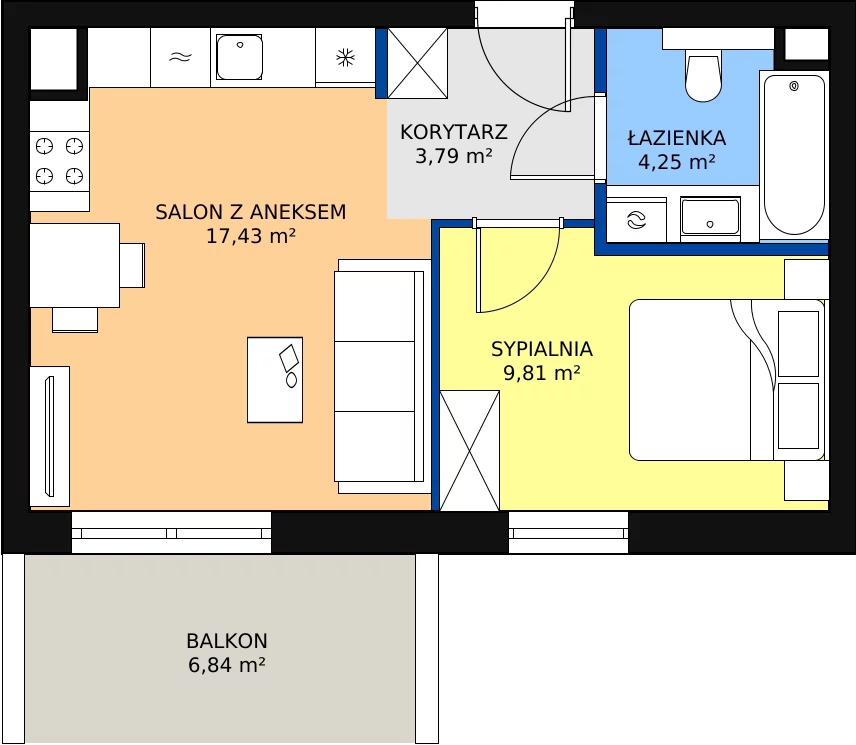 Zalety mieszkania 35.28 m², A19