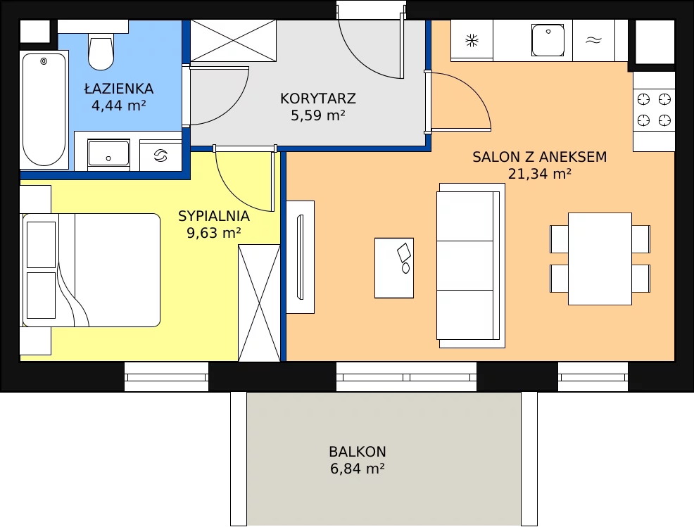 Zalety mieszkania 41 m², B02