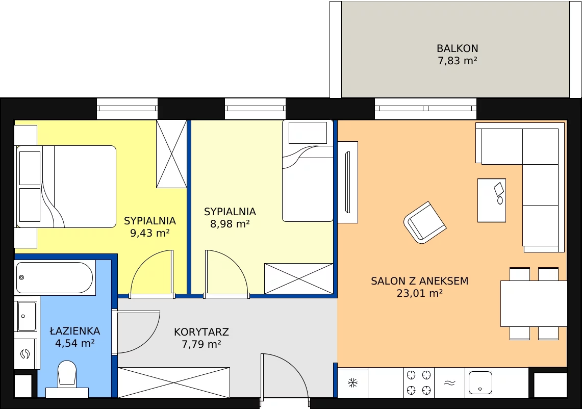Zalety mieszkania 53.75 m², B24
