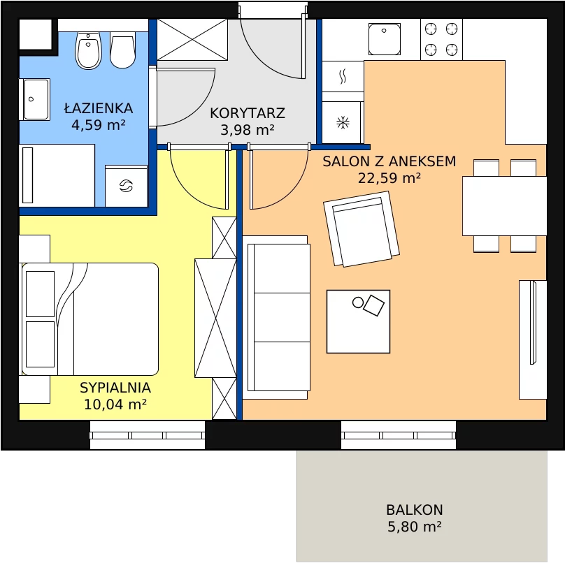 Nowe mieszkanie, 41,20 m², 2 pokoje, 4 piętro, oferta nr 68