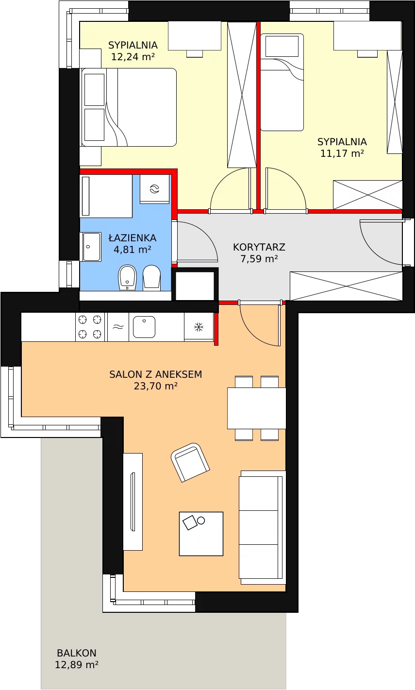 Nowe mieszkanie, 59,51 m², 3 pokoje, 3 piętro, oferta nr 84