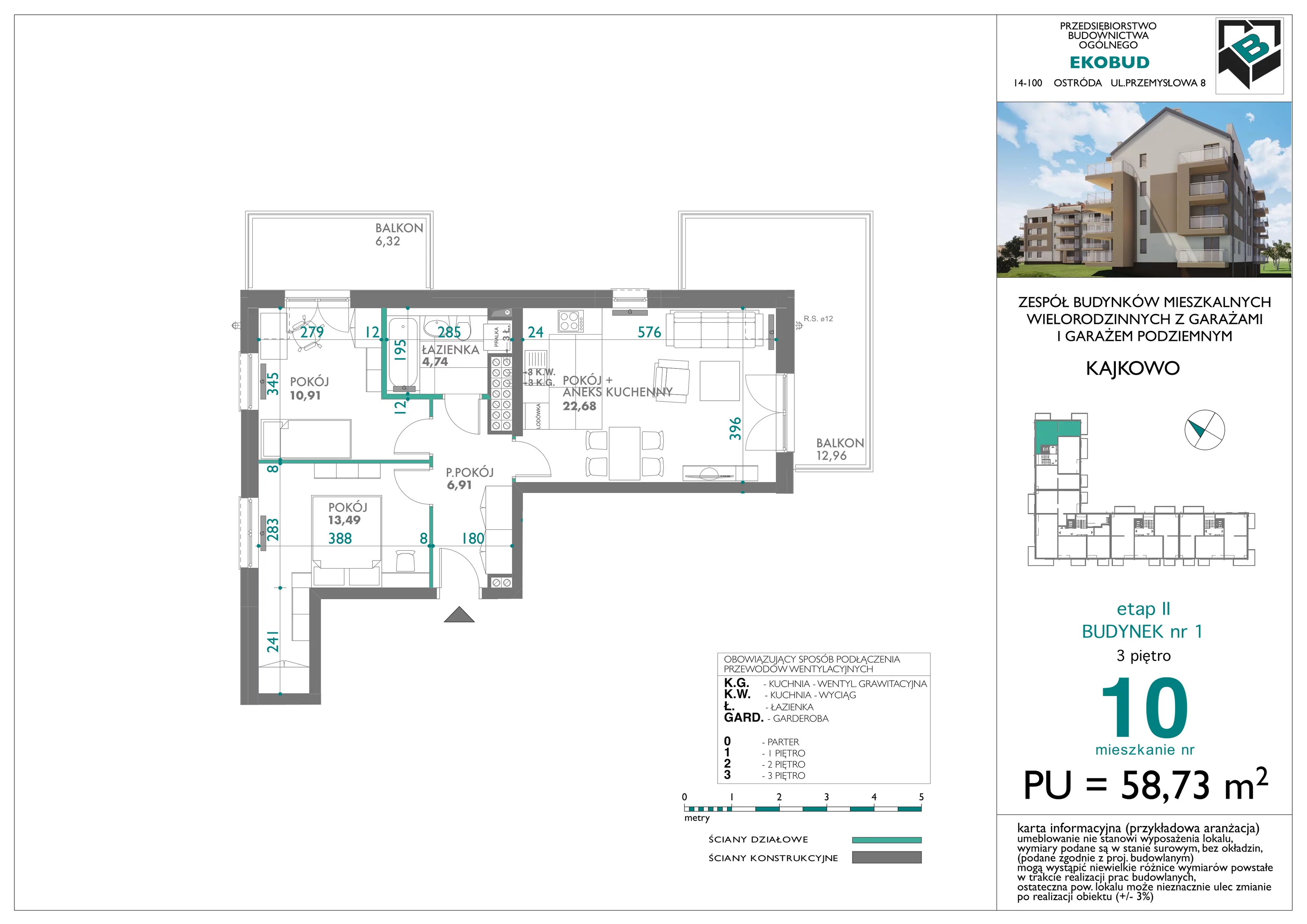 3 pokoje, mieszkanie 58,73 m², piętro 3, oferta nr bud-1-M10, Osiedle Central Park - etap II, Kajkowo, ul. Widok