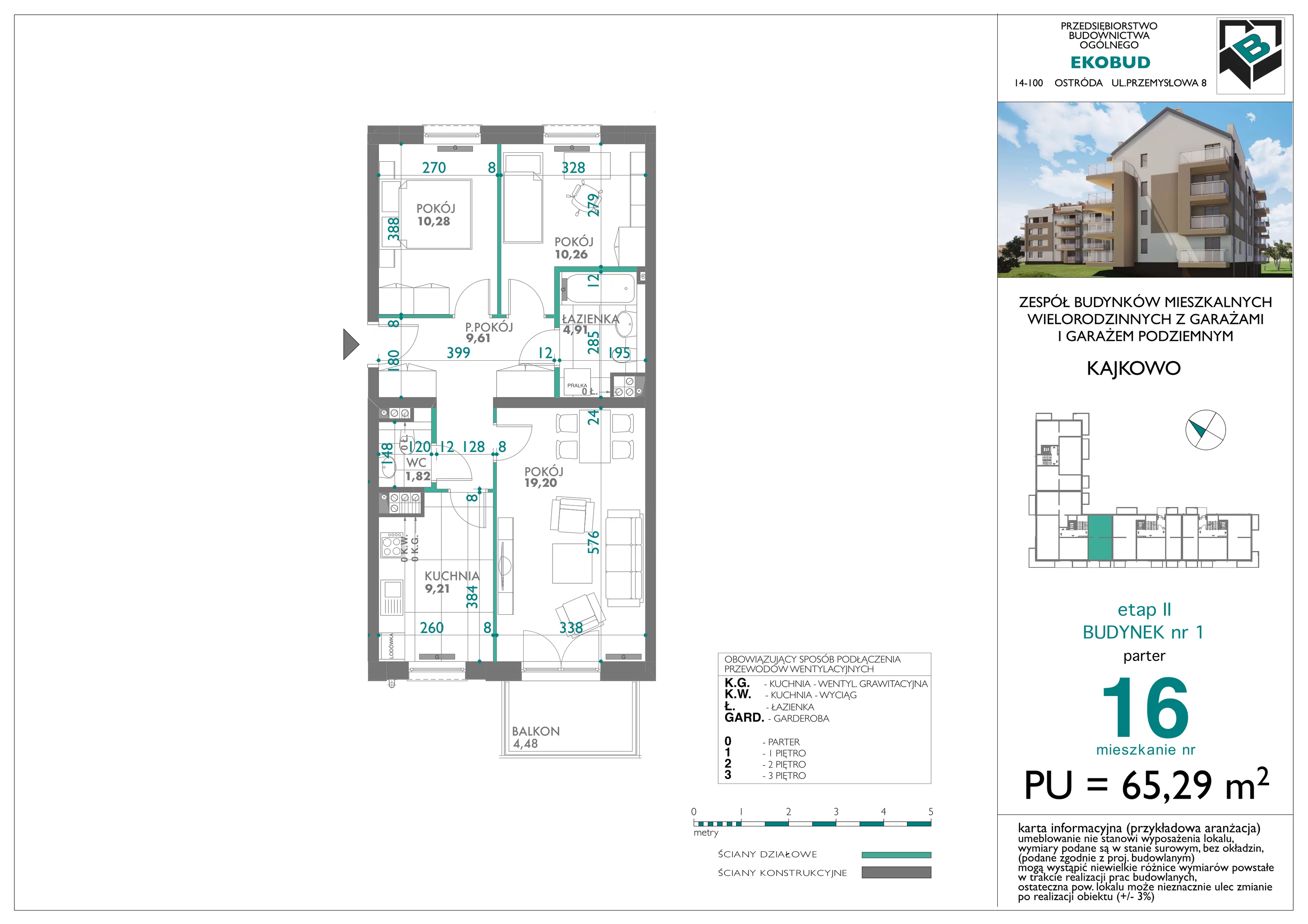 3 pokoje, mieszkanie 65,29 m², parter, oferta nr bud-1-M16, Osiedle Central Park - etap II, Kajkowo, ul. Widok