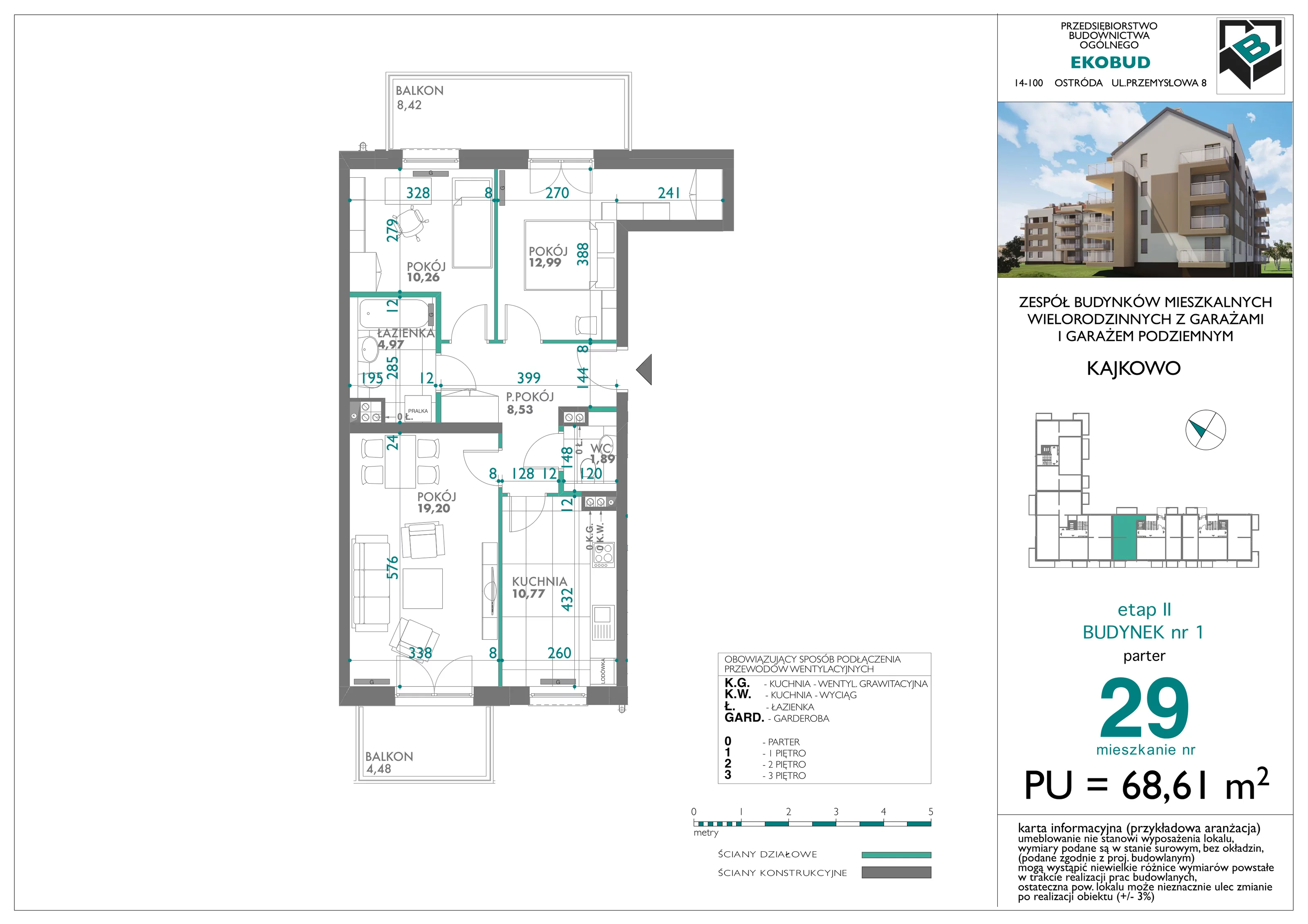 3 pokoje, mieszkanie 68,61 m², parter, oferta nr bud-1-M29, Osiedle Central Park - etap II, Kajkowo, ul. Widok