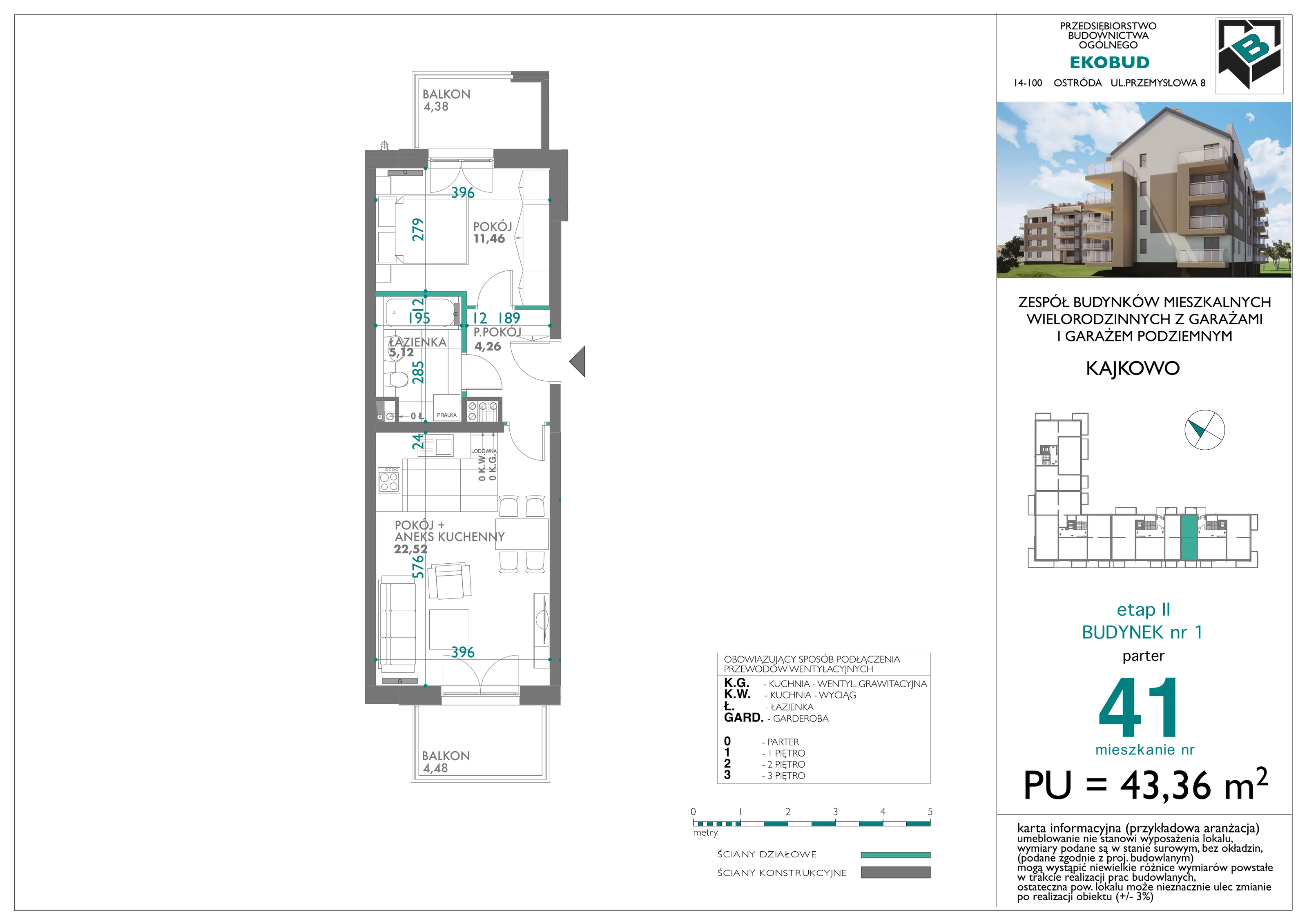 2 pokoje, mieszkanie 43,36 m², parter, oferta nr bud-1-M41, Osiedle Central Park - etap II, Kajkowo, ul. Widok