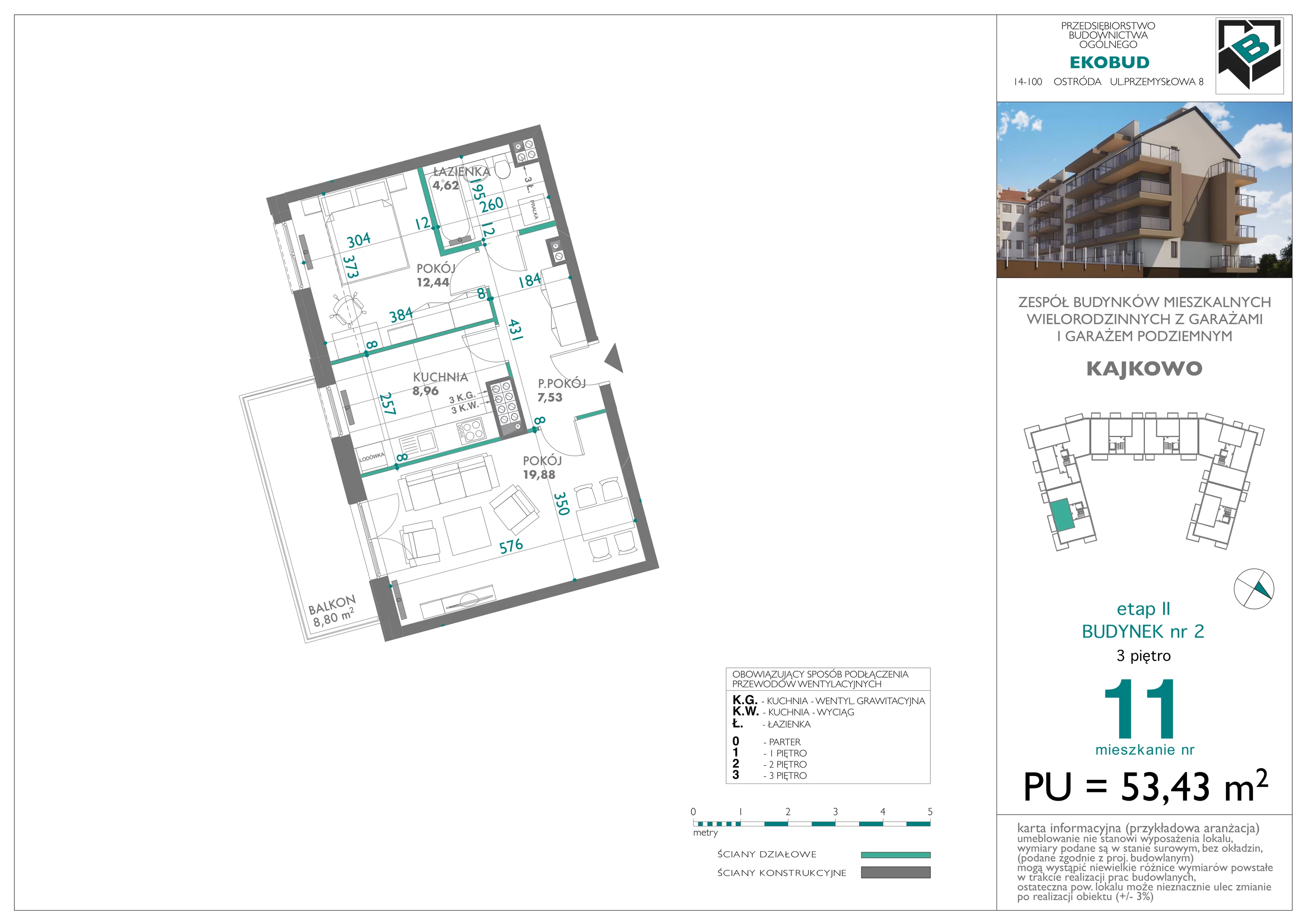 2 pokoje, mieszkanie 53,43 m², piętro 3, oferta nr bud-2-M11, Osiedle Central Park - etap II, Kajkowo, ul. Widok