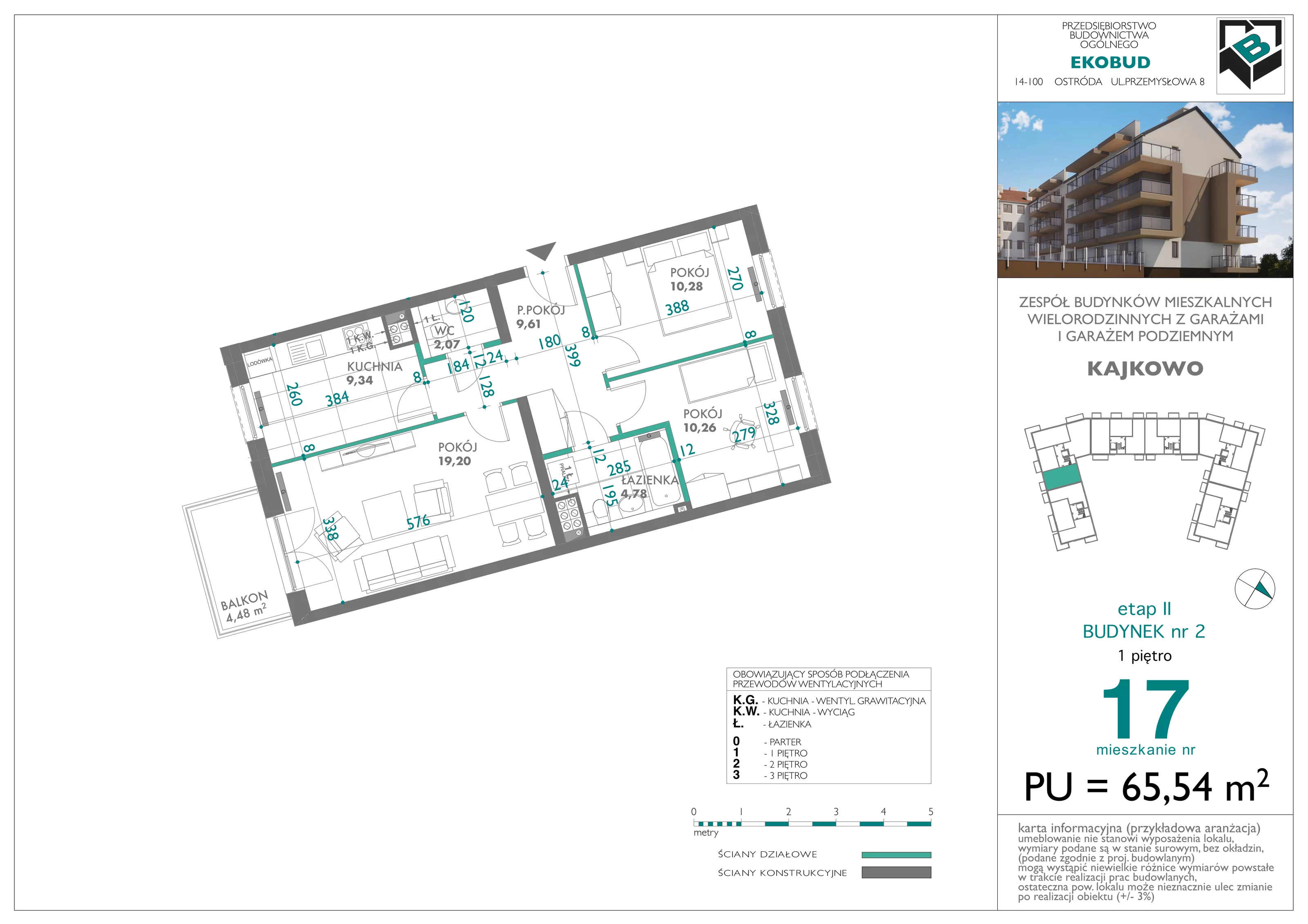 3 pokoje, mieszkanie 65,54 m², piętro 1, oferta nr bud-2-M17, Osiedle Central Park - etap II, Kajkowo, ul. Widok