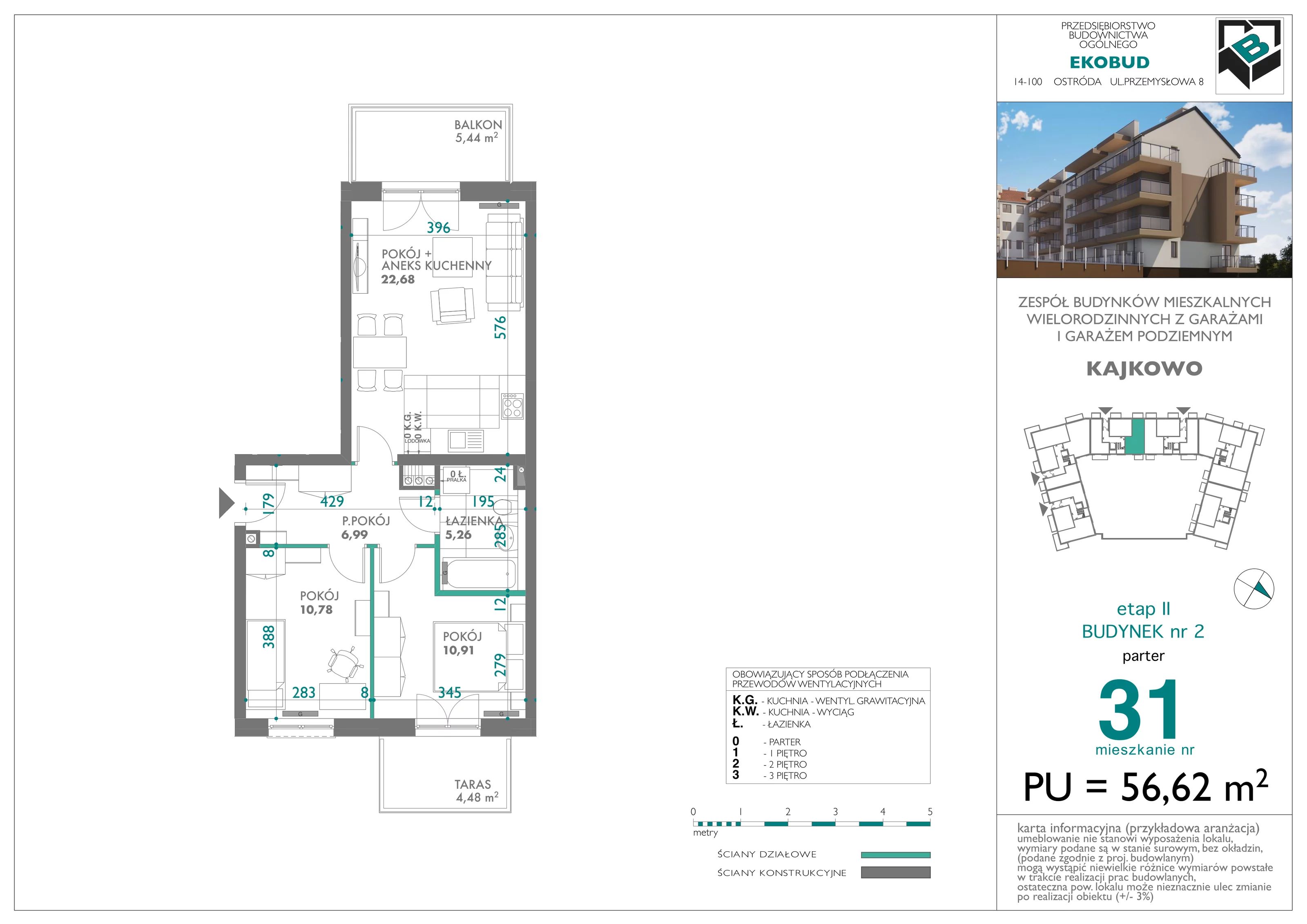 3 pokoje, mieszkanie 56,62 m², parter, oferta nr bud-2-M31, Osiedle Central Park - etap II, Kajkowo, ul. Widok