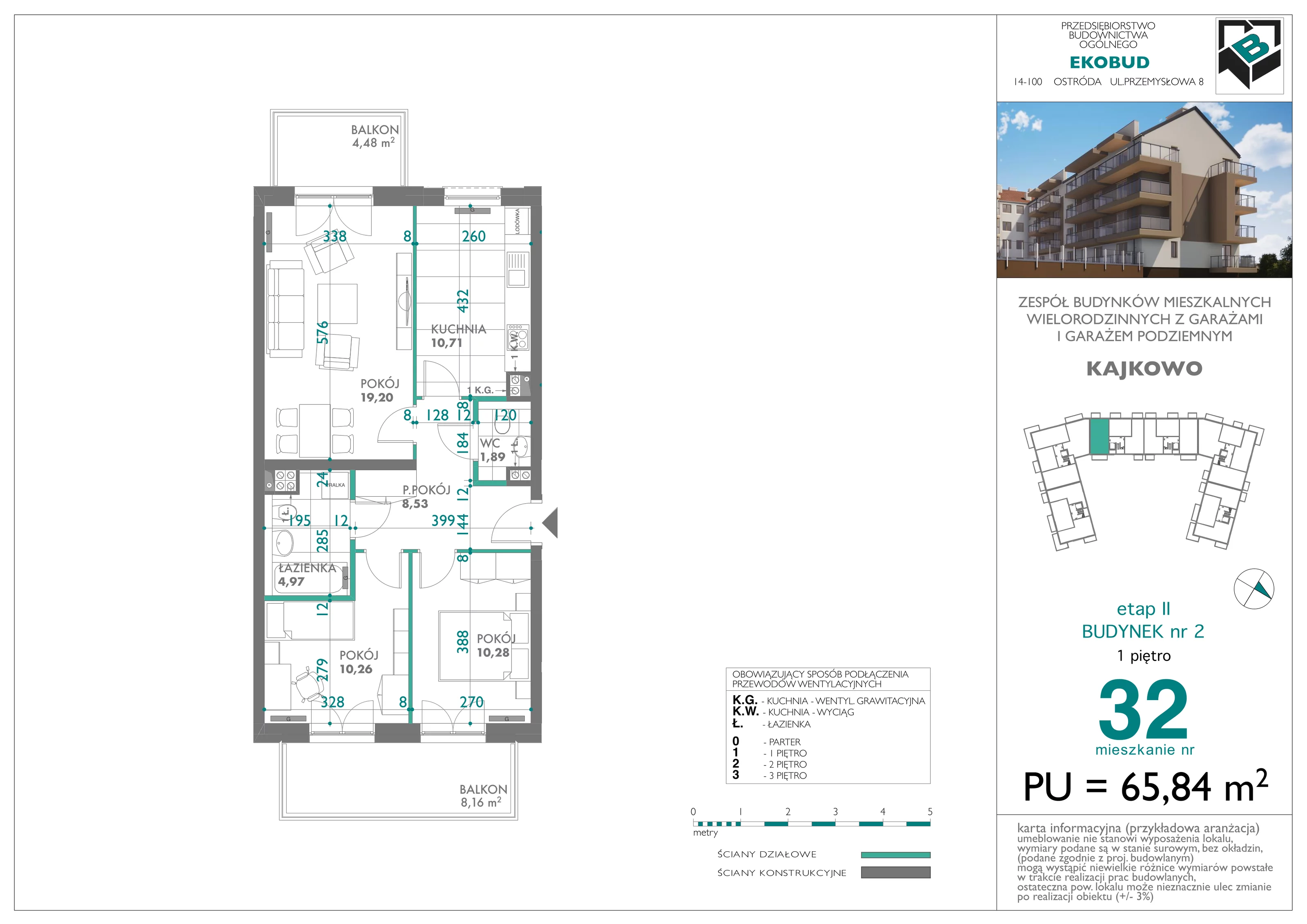 3 pokoje, mieszkanie 65,84 m², piętro 1, oferta nr bud-2-M32, Osiedle Central Park - etap II, Kajkowo, ul. Widok