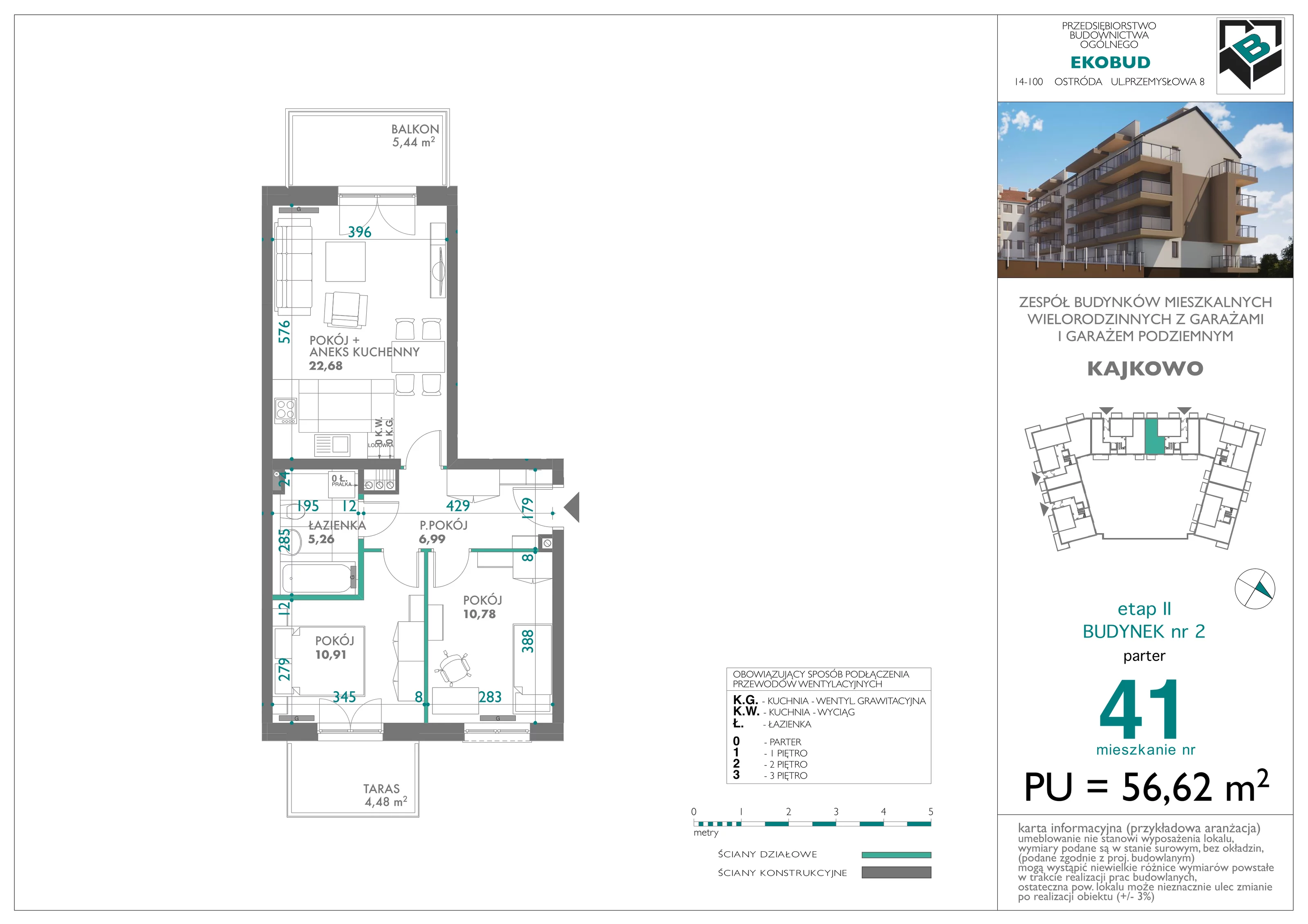 3 pokoje, mieszkanie 56,62 m², parter, oferta nr bud-2-M41, Osiedle Central Park - etap II, Kajkowo, ul. Widok