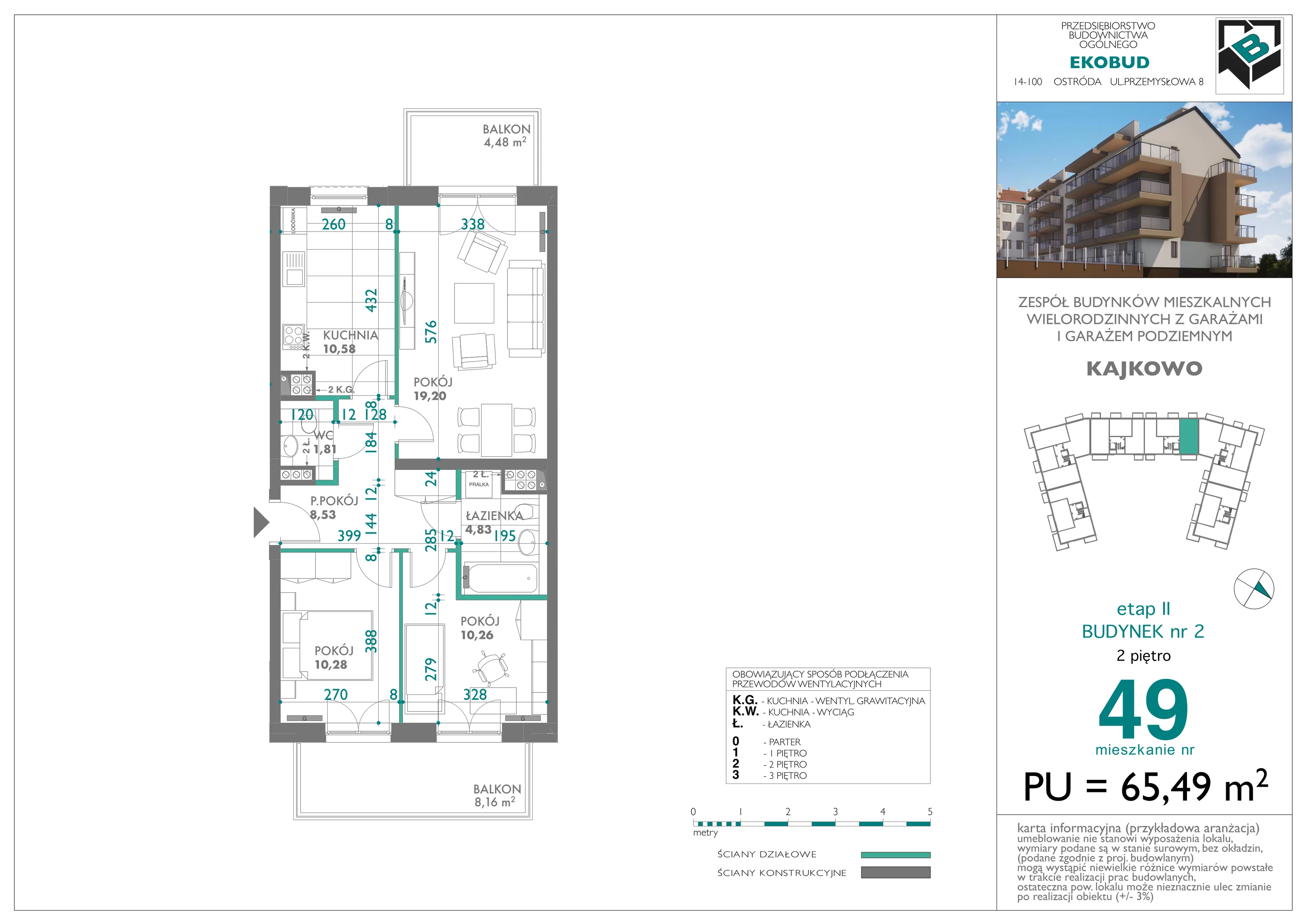 3 pokoje, mieszkanie 65,49 m², piętro 2, oferta nr bud-2-M49, Osiedle Central Park - etap II, Kajkowo, ul. Widok