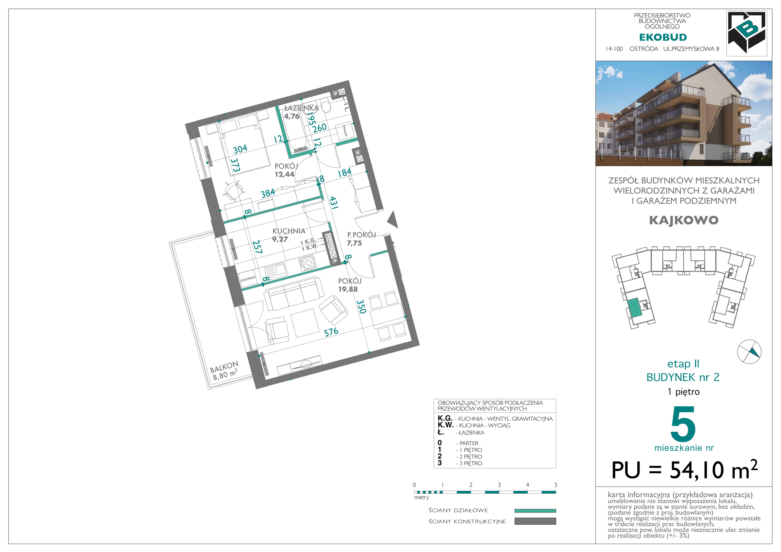 2 pokoje, mieszkanie 54,10 m², piętro 1, oferta nr bud-2-M5, Osiedle Central Park - etap II, Kajkowo, ul. Widok