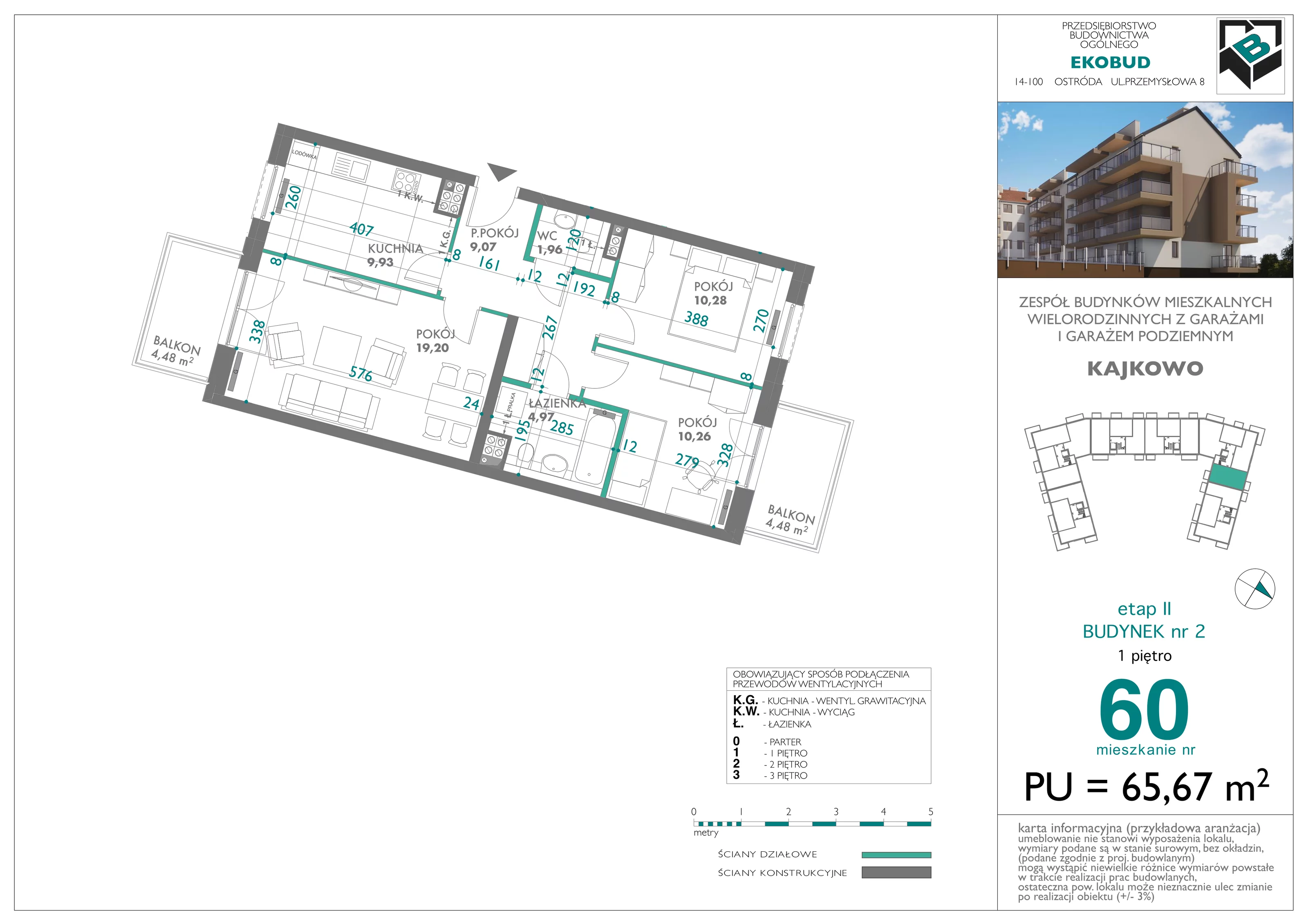 3 pokoje, mieszkanie 65,67 m², piętro 1, oferta nr bud-2-M60, Osiedle Central Park - etap II, Kajkowo, ul. Widok