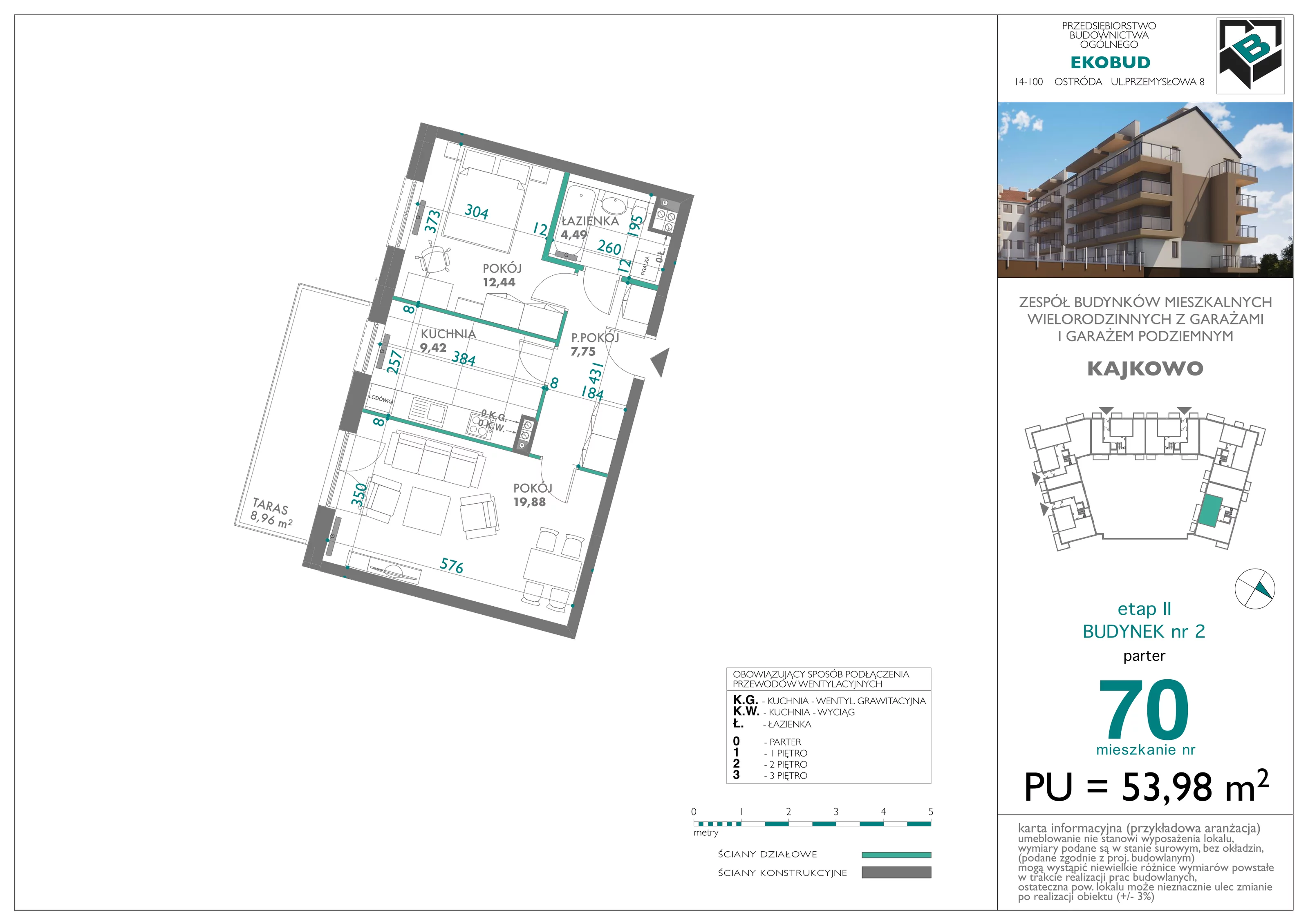 2 pokoje, mieszkanie 53,98 m², parter, oferta nr bud-2-M70, Osiedle Central Park - etap II, Kajkowo, ul. Widok