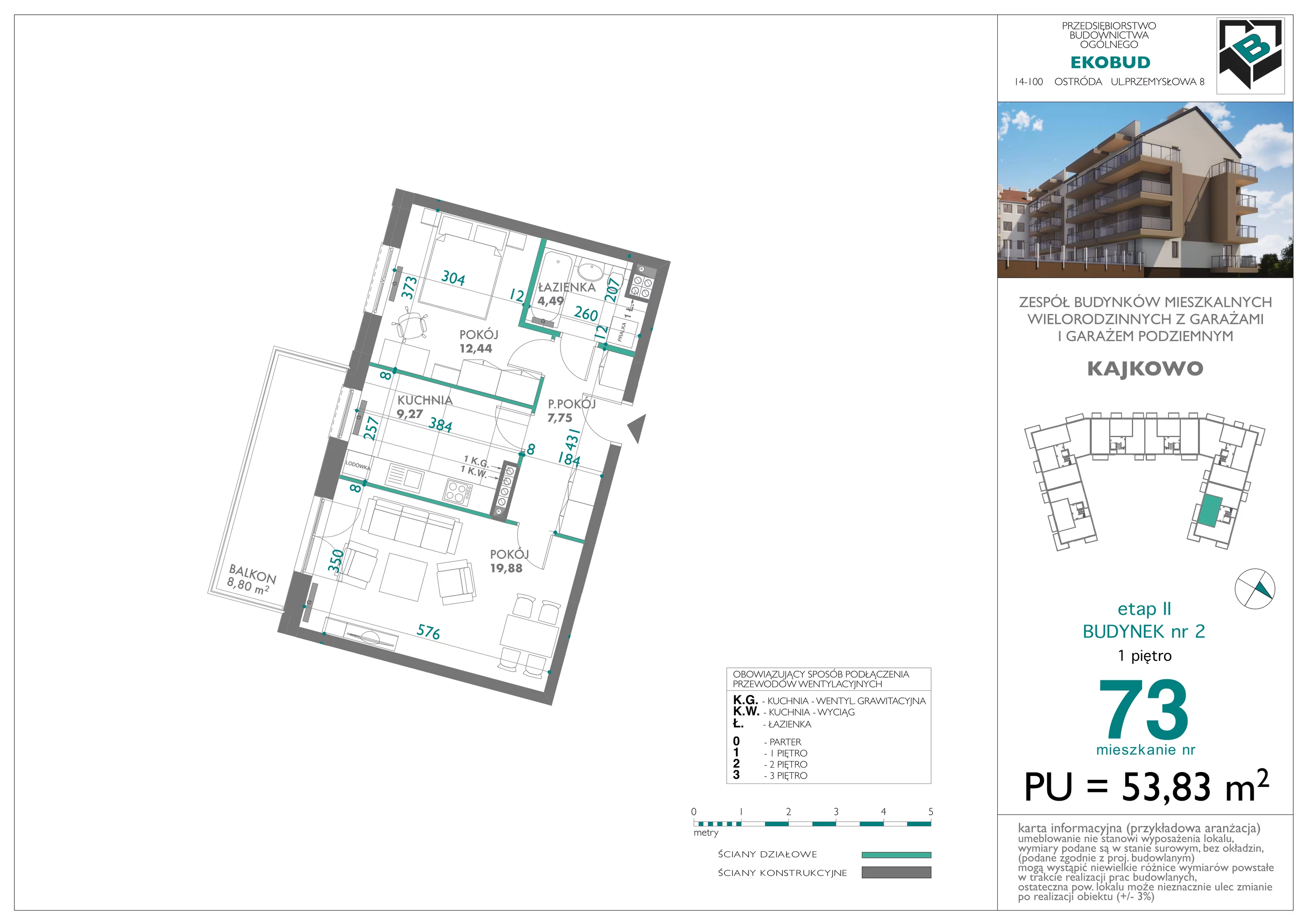 2 pokoje, mieszkanie 53,83 m², piętro 1, oferta nr bud-2-M73, Osiedle Central Park - etap II, Kajkowo, ul. Widok