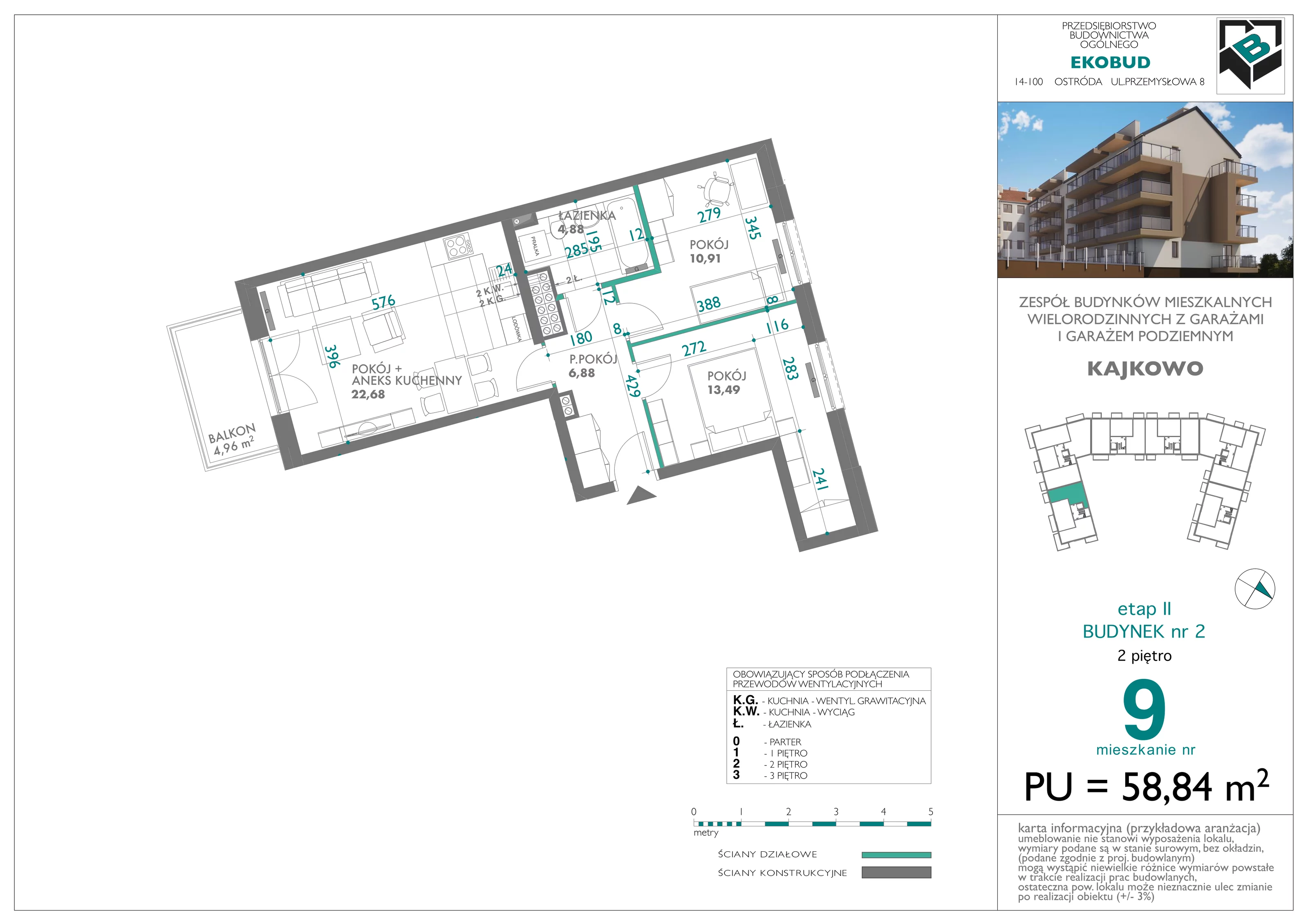 3 pokoje, mieszkanie 58,84 m², piętro 2, oferta nr bud-2-M9, Osiedle Central Park - etap II, Kajkowo, ul. Widok