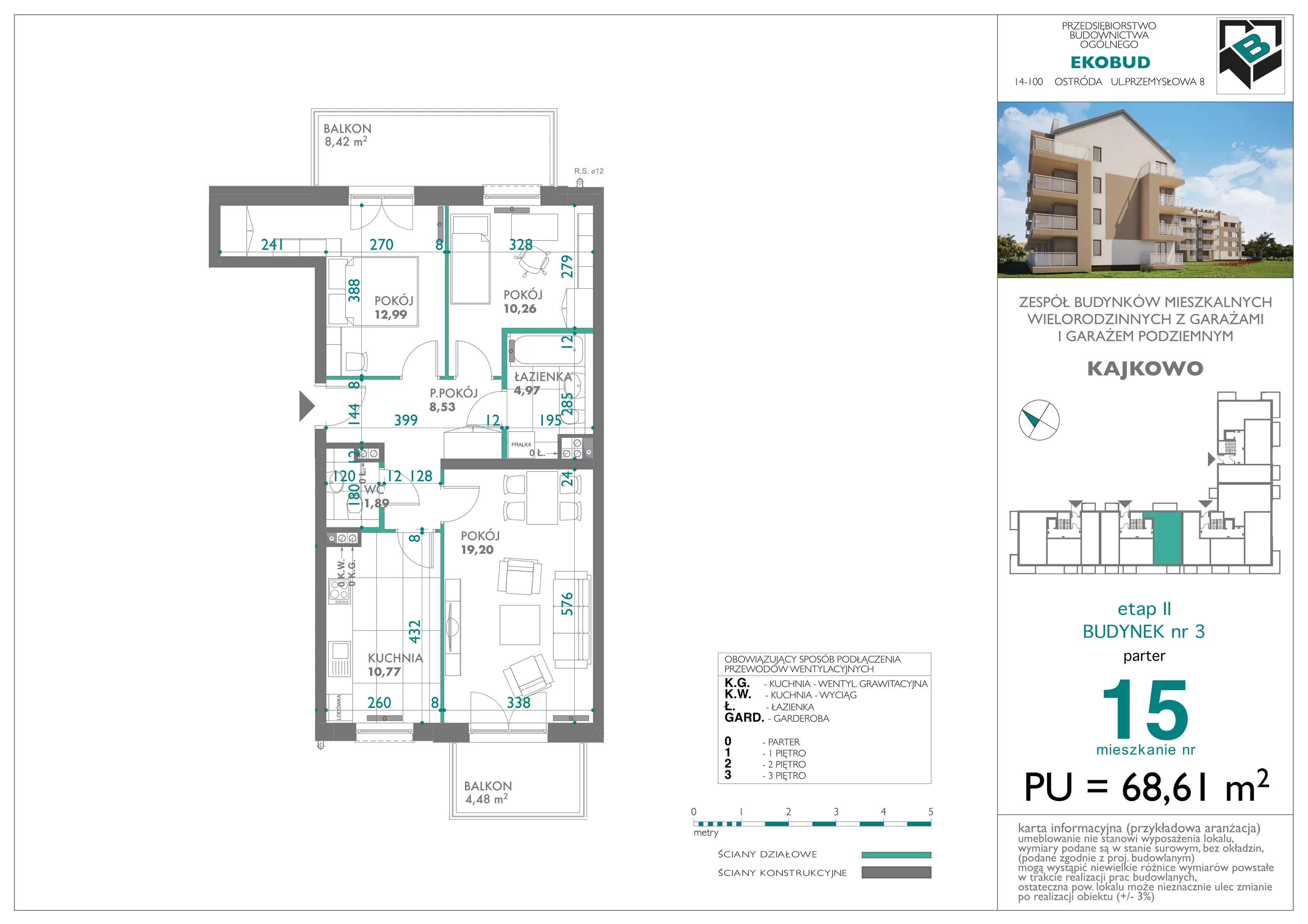 3 pokoje, mieszkanie 68,61 m², parter, oferta nr bud-3-M15, Osiedle Central Park - etap II, Kajkowo, ul. Widok