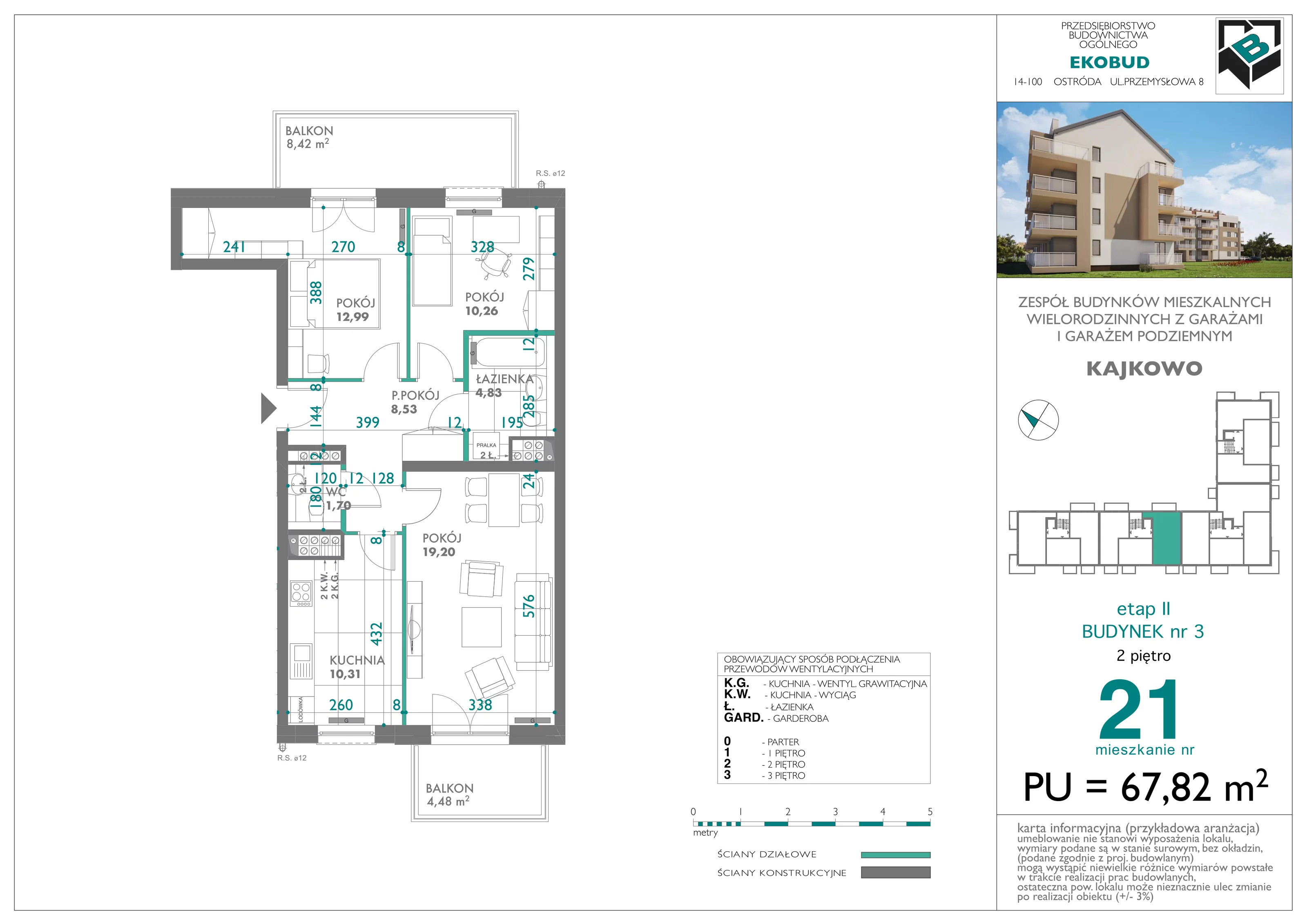 3 pokoje, mieszkanie 67,82 m², piętro 2, oferta nr bud-3-M21, Osiedle Central Park - etap II, Kajkowo, ul. Widok