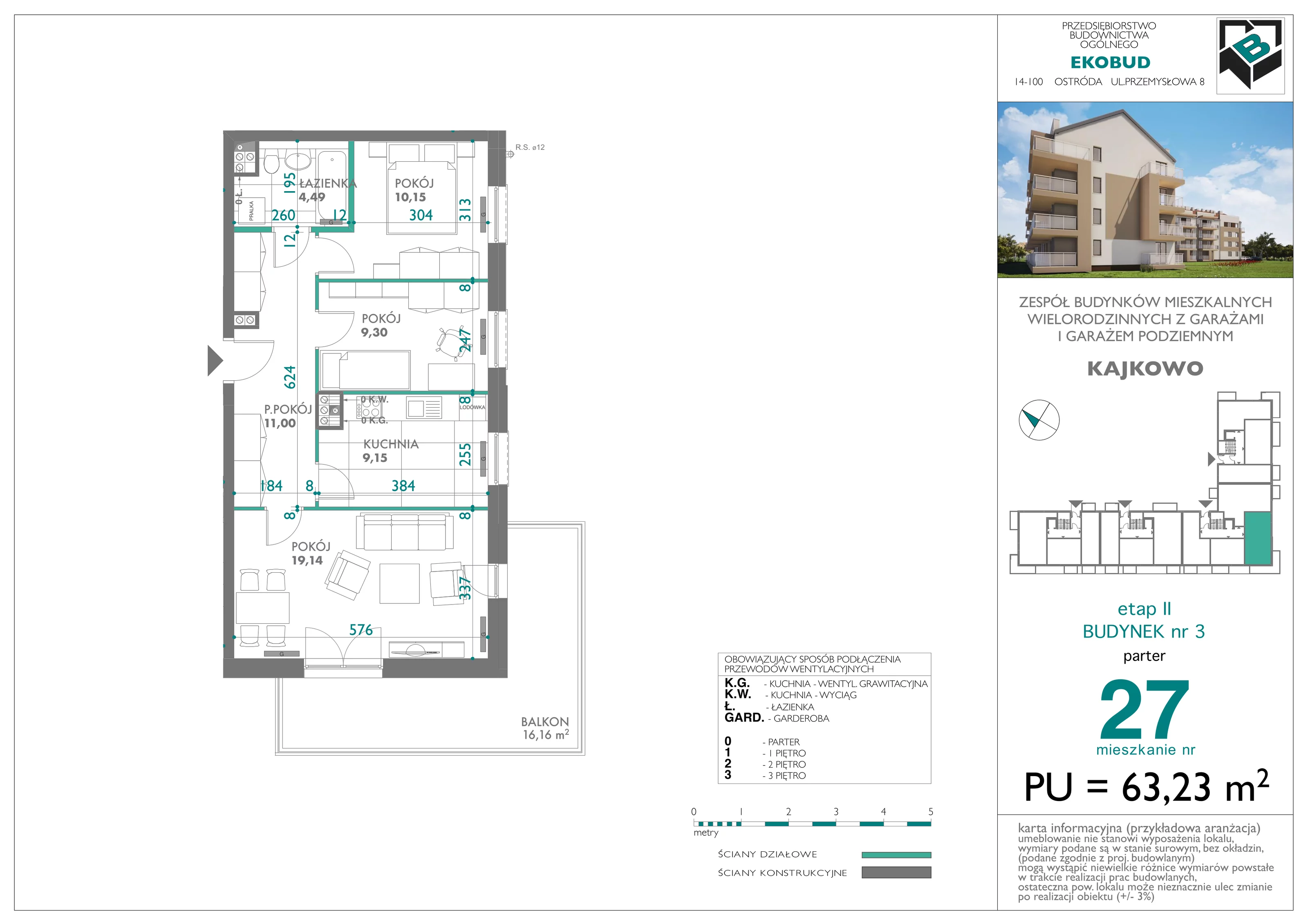 3 pokoje, mieszkanie 63,23 m², parter, oferta nr bud-3-M27, Osiedle Central Park - etap II, Kajkowo, ul. Widok