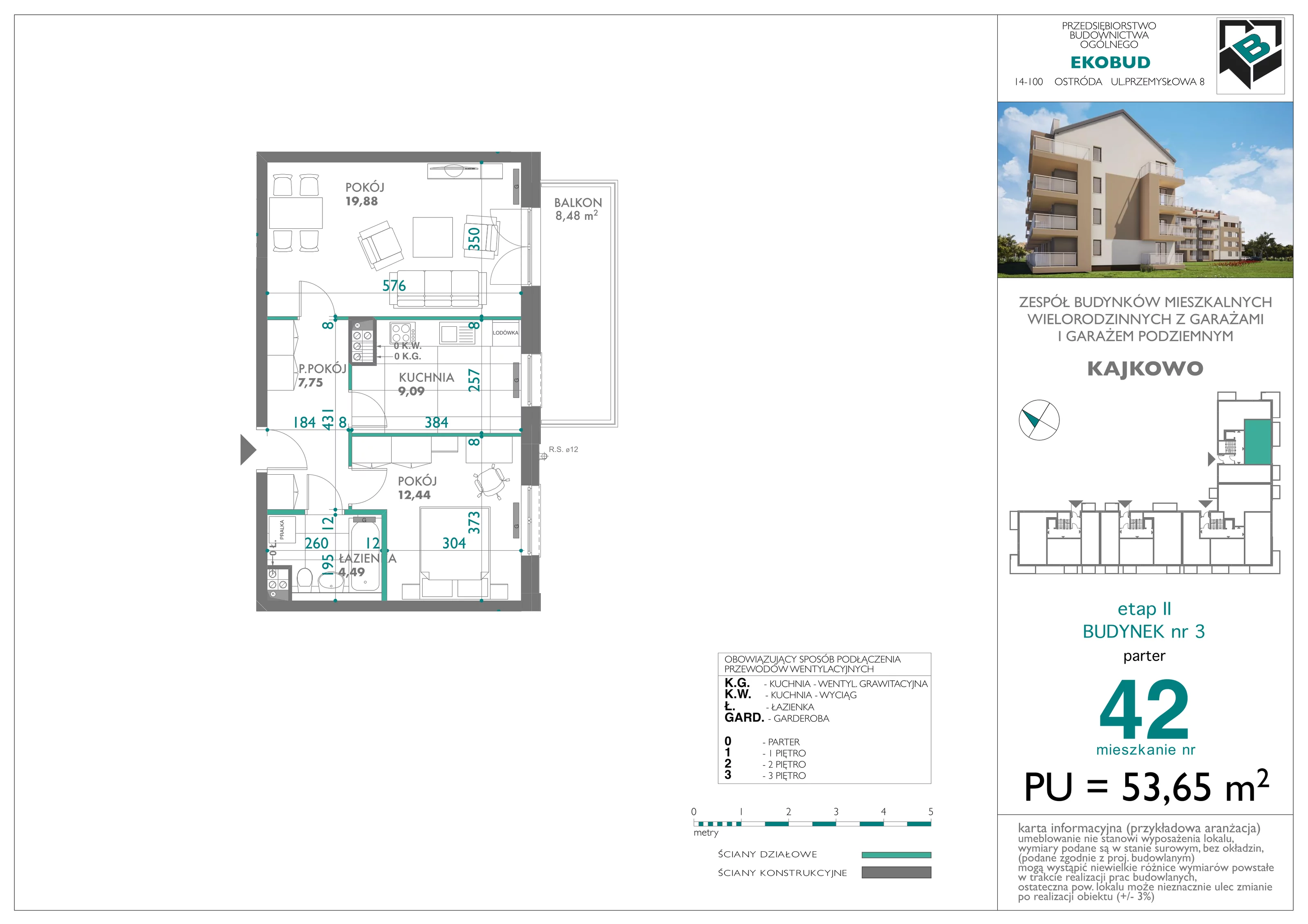 2 pokoje, mieszkanie 53,65 m², parter, oferta nr bud-3-M42, Osiedle Central Park - etap II, Kajkowo, ul. Widok