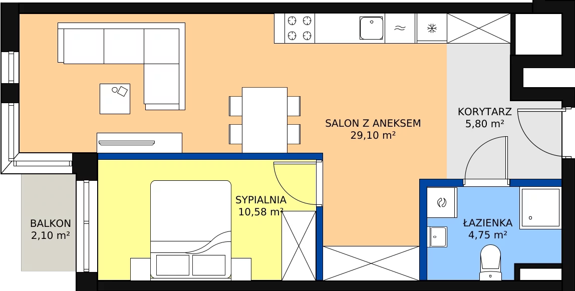 Zalety apartamentu 59.98 m², 30