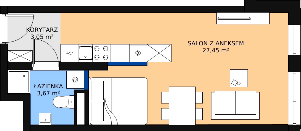 Zalety mieszkania 34.17 m², 85