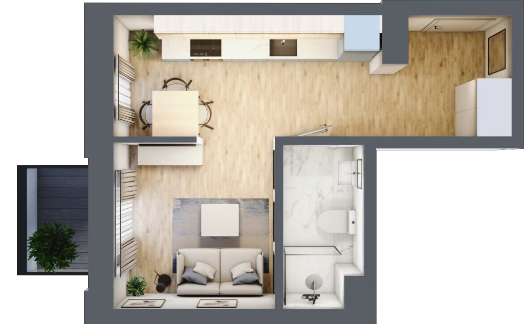 1 pokój, mieszkanie 25,12 m², piętro 4, oferta nr K1/5/29, Apollo Quantum, Kielce, Nowy Folwark, ul. Domaszowska 104