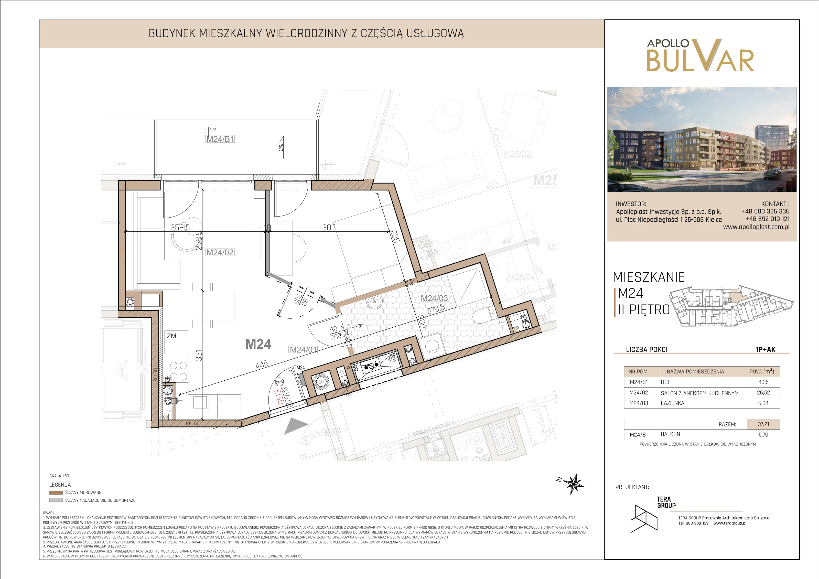 Mieszkanie 38,47 m², piętro 2, oferta nr 24, Apollo Bulvar, Kielce, Centrum, ul. Piotrkowska 16