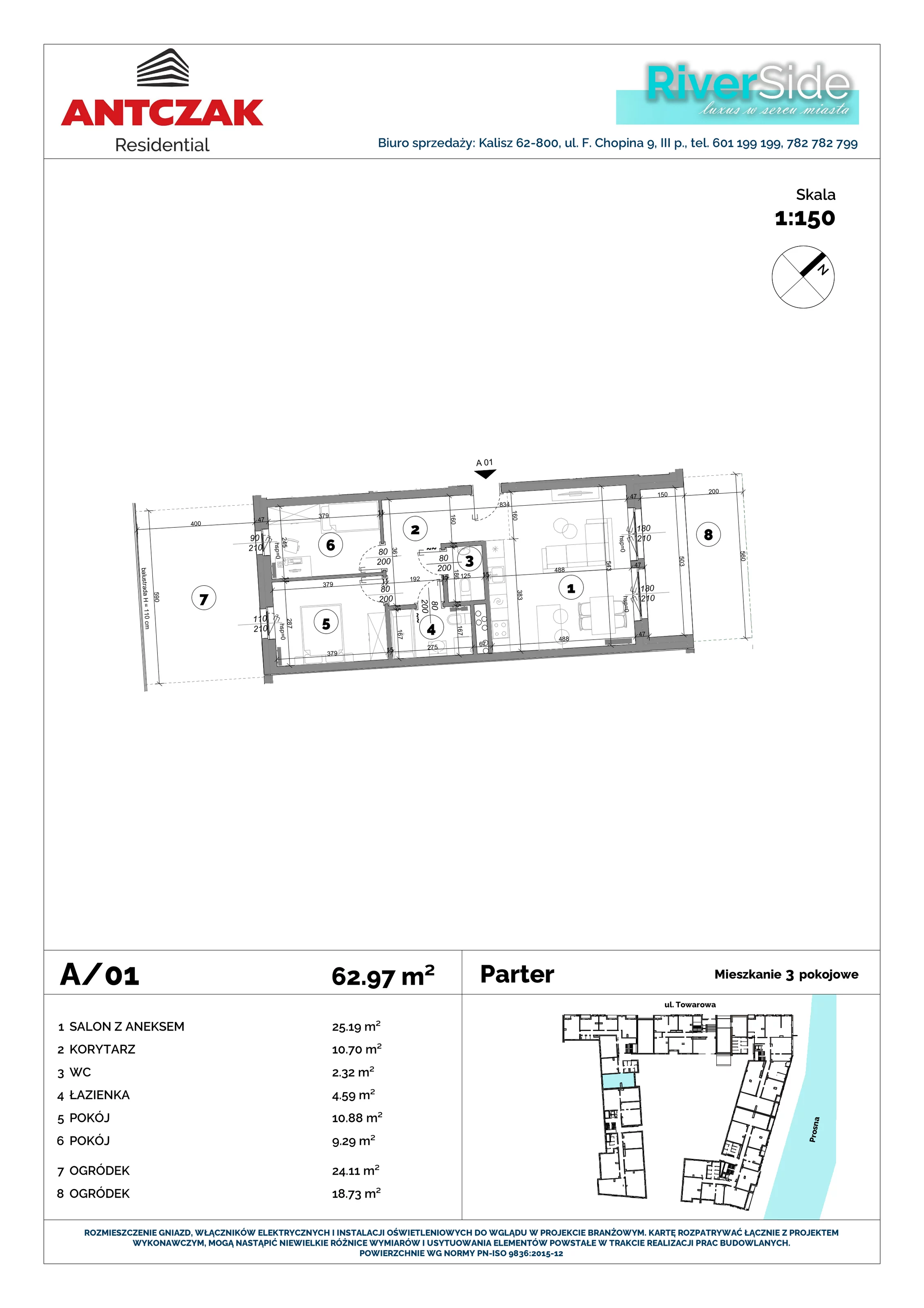 Mieszkanie 62,97 m², parter, oferta nr 1, RiverSide, Kalisz, ul. Towarowa 2