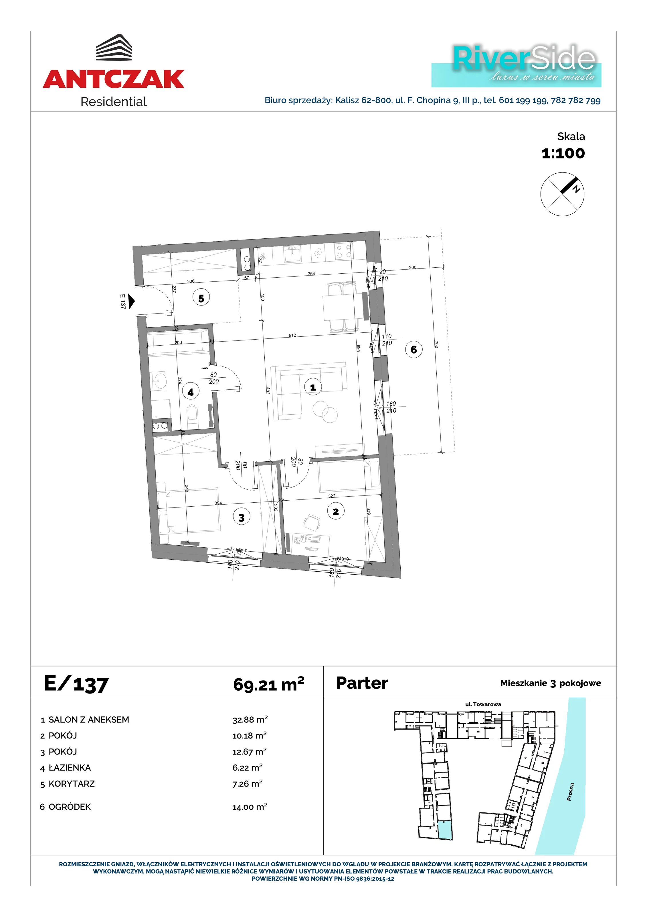 Mieszkanie 69,21 m², parter, oferta nr 137, RiverSide, Kalisz, ul. Towarowa 2