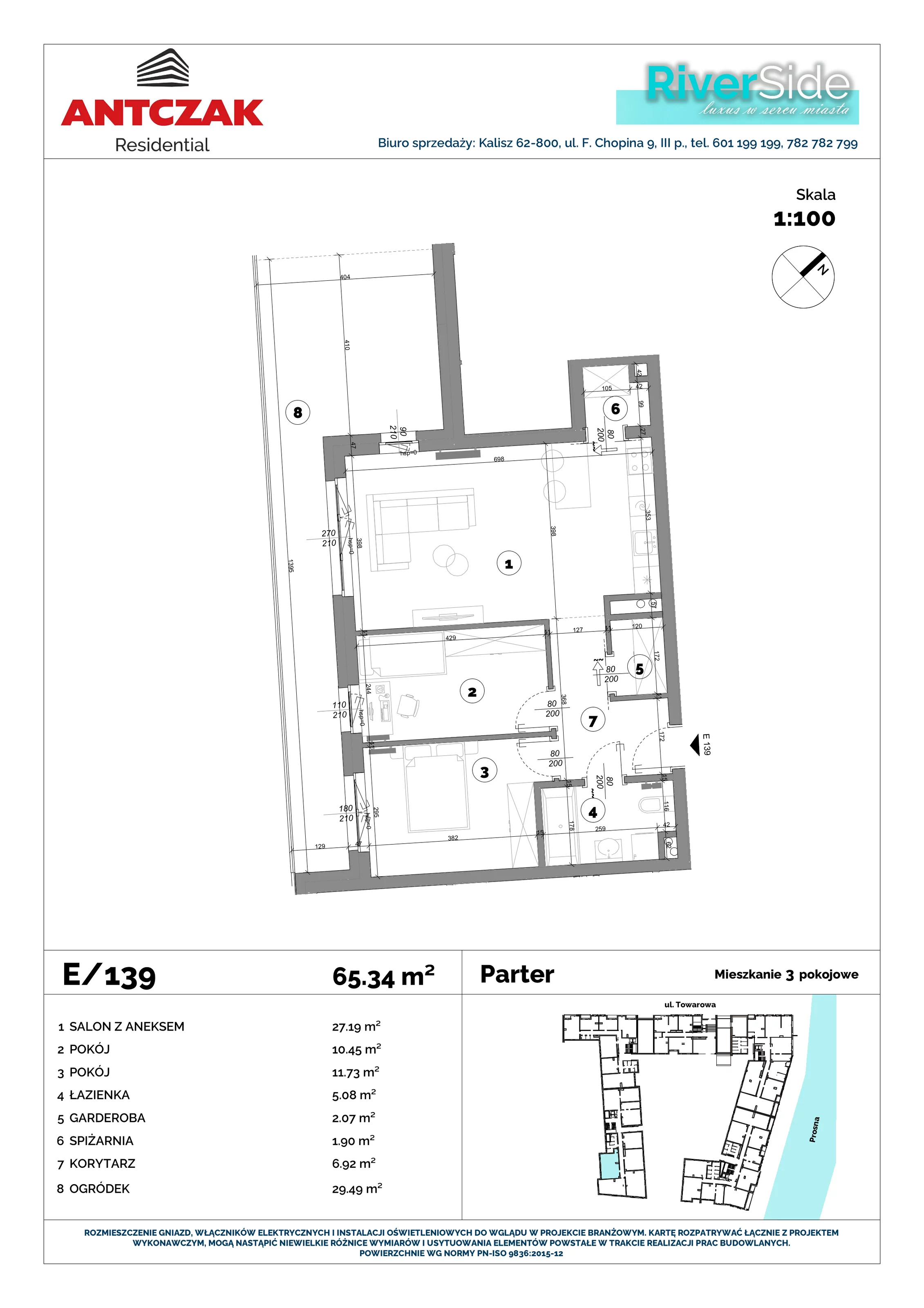 Mieszkanie 65,34 m², parter, oferta nr 139, RiverSide, Kalisz, ul. Towarowa 2