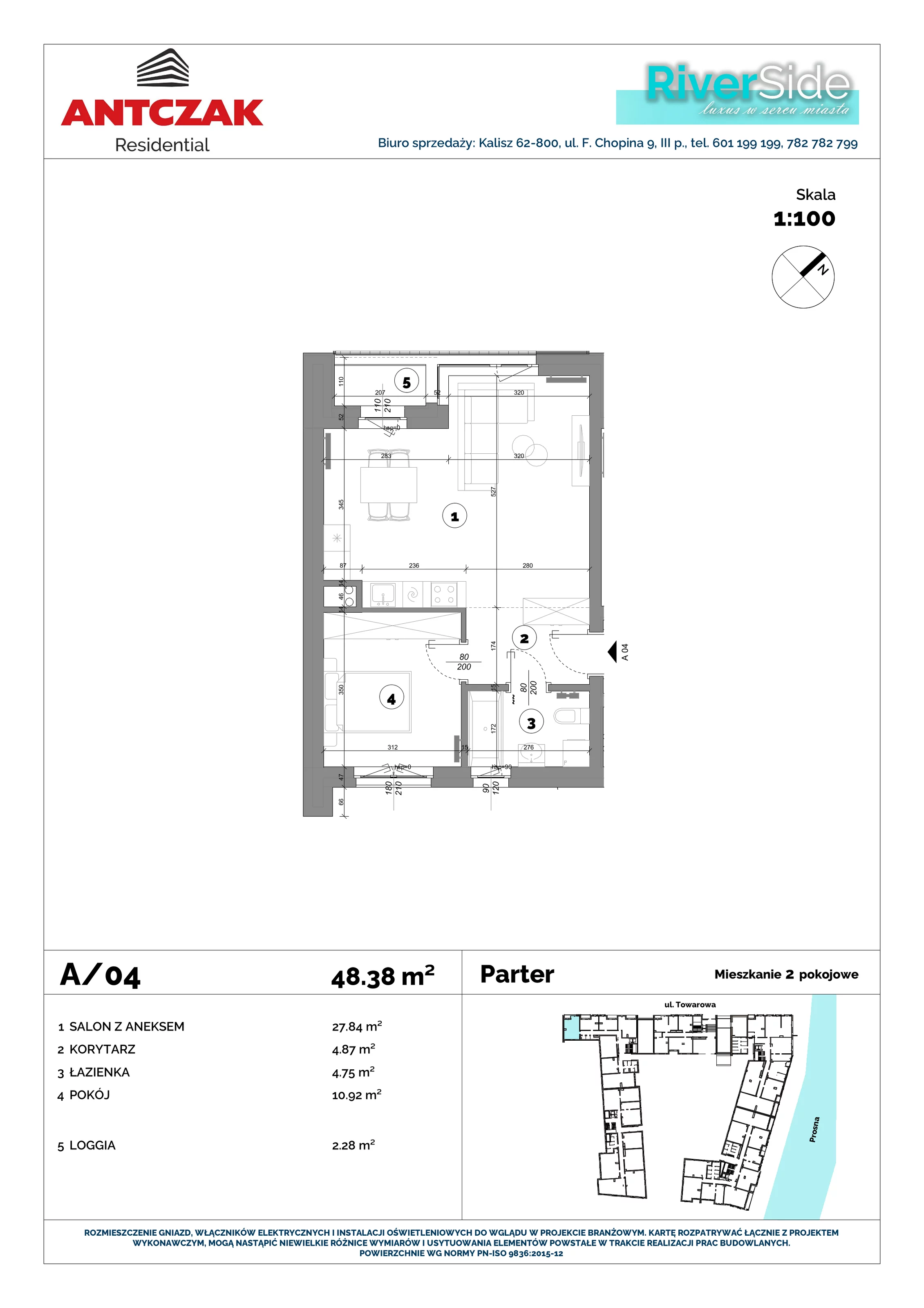 Mieszkanie 48,38 m², parter, oferta nr 4, RiverSide, Kalisz, ul. Towarowa 2