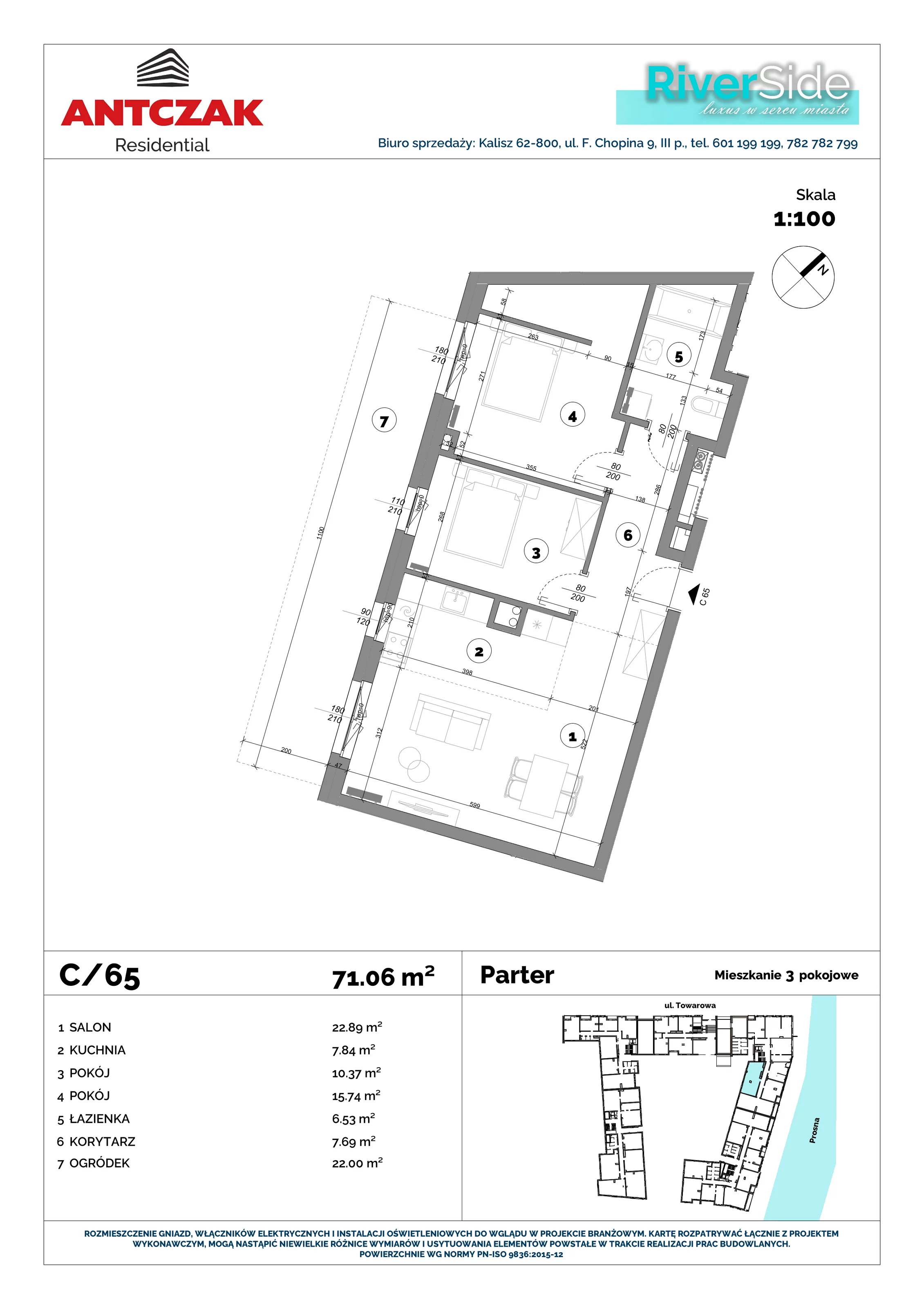 Mieszkanie 71,06 m², parter, oferta nr 65, RiverSide, Kalisz, ul. Towarowa 2